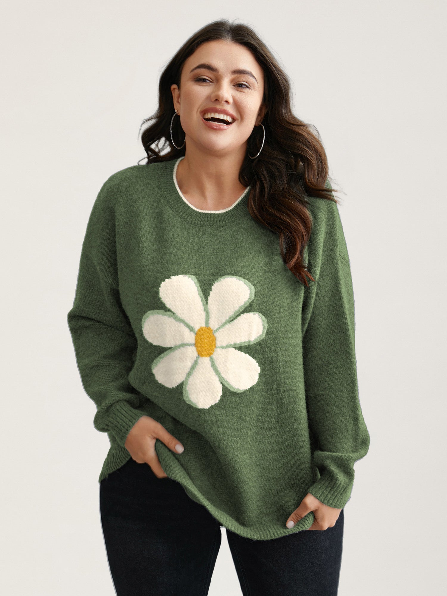 Floral Textured Crew Neck Pullover
