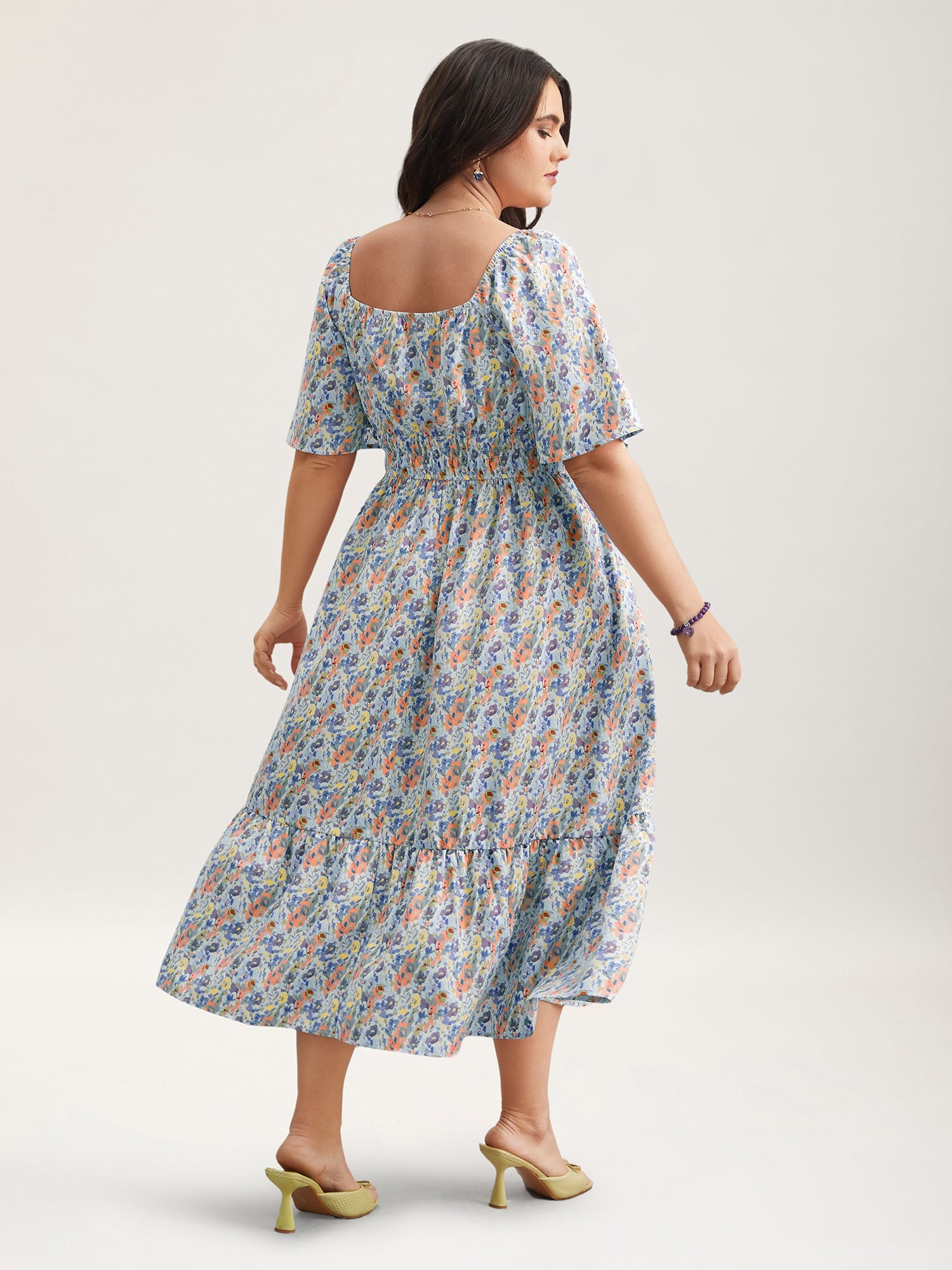 Smocked Waist Floral Ties Tiered Maxi Dress