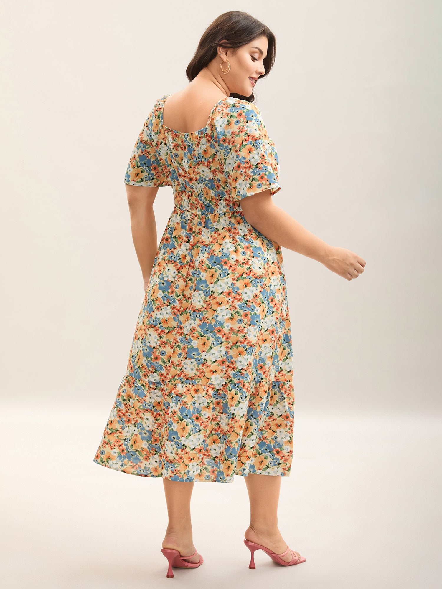 Smocked Waist Floral Ties Tiered Maxi Dress