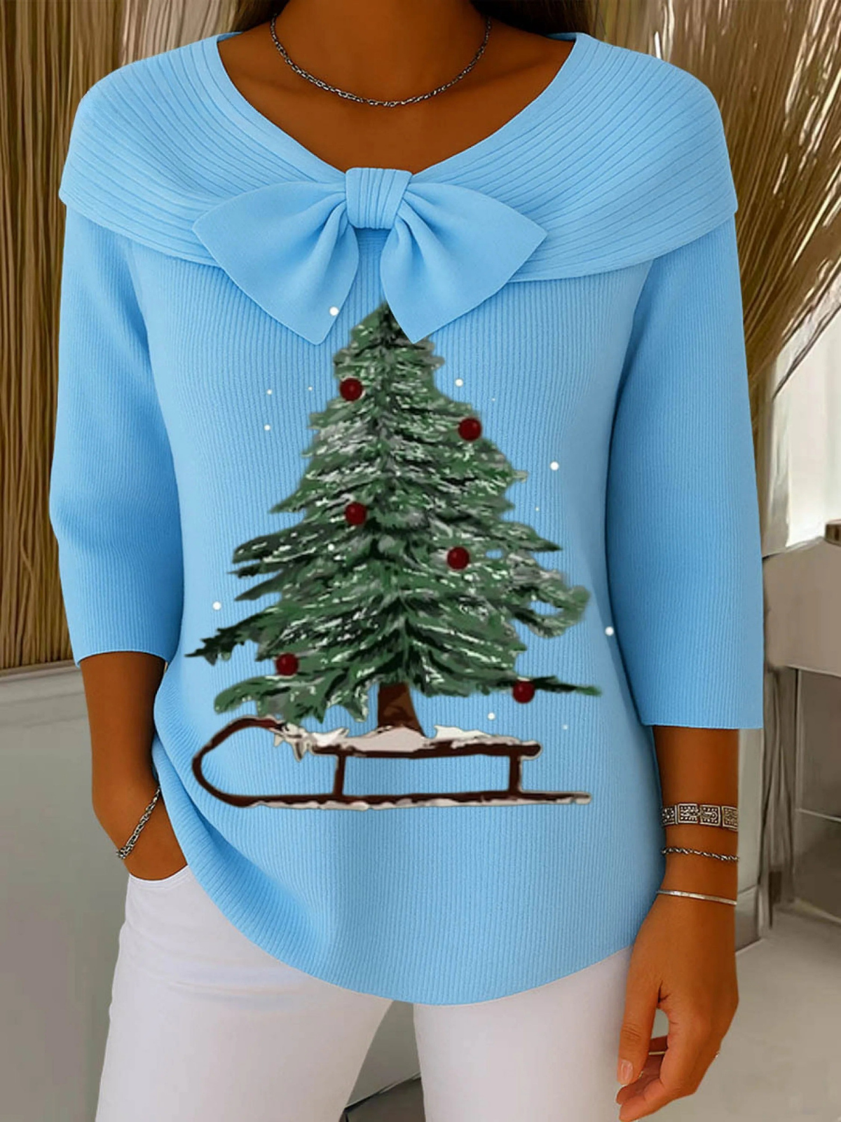 Vintage Christmas Tree Art Print Buttoned Cardigan Sweater