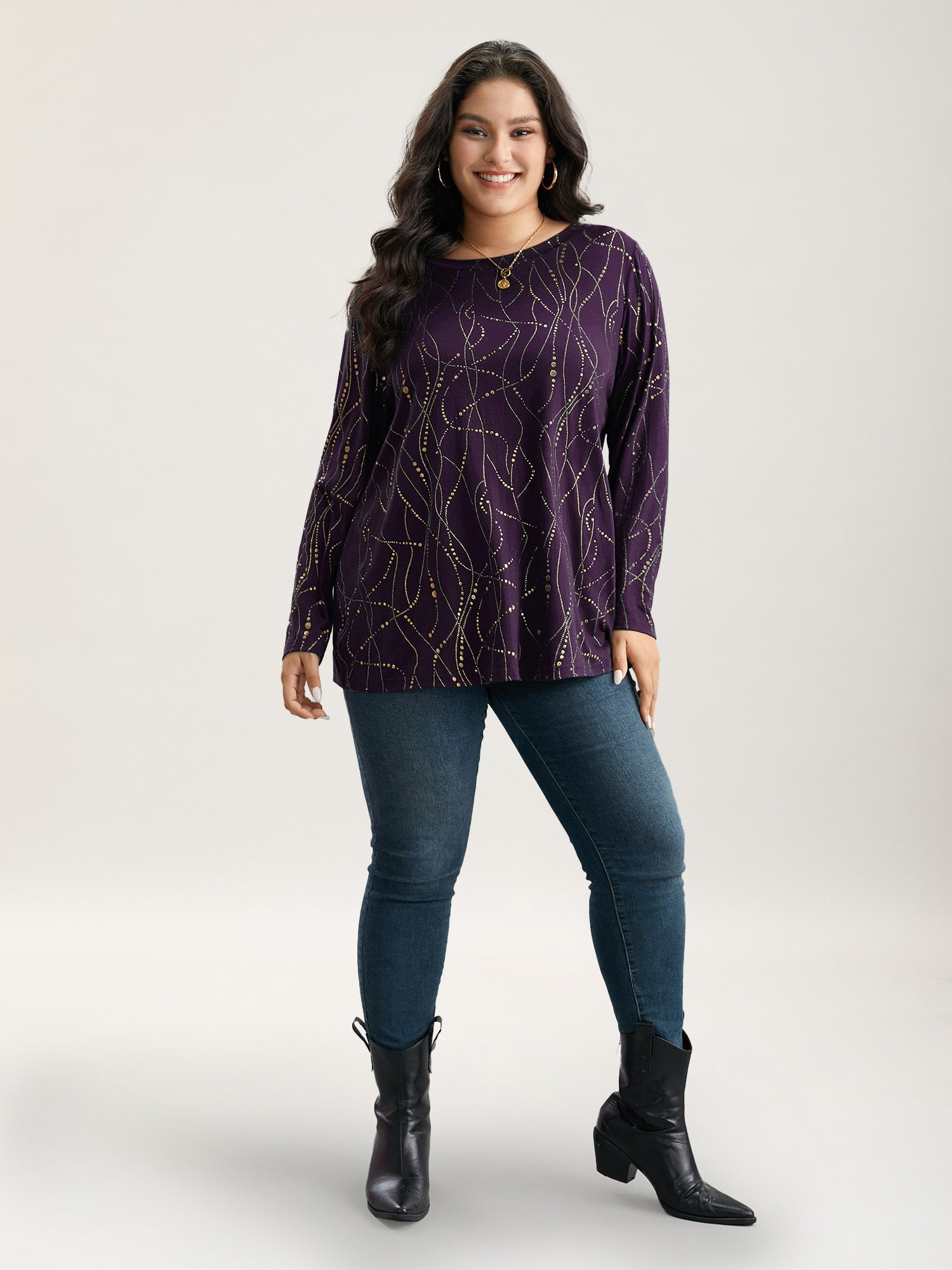 Polka Dot Contrast Round Neck T-shirt