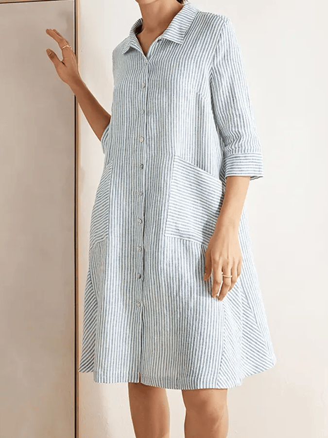 Women's Linen Striped Shirt Dress