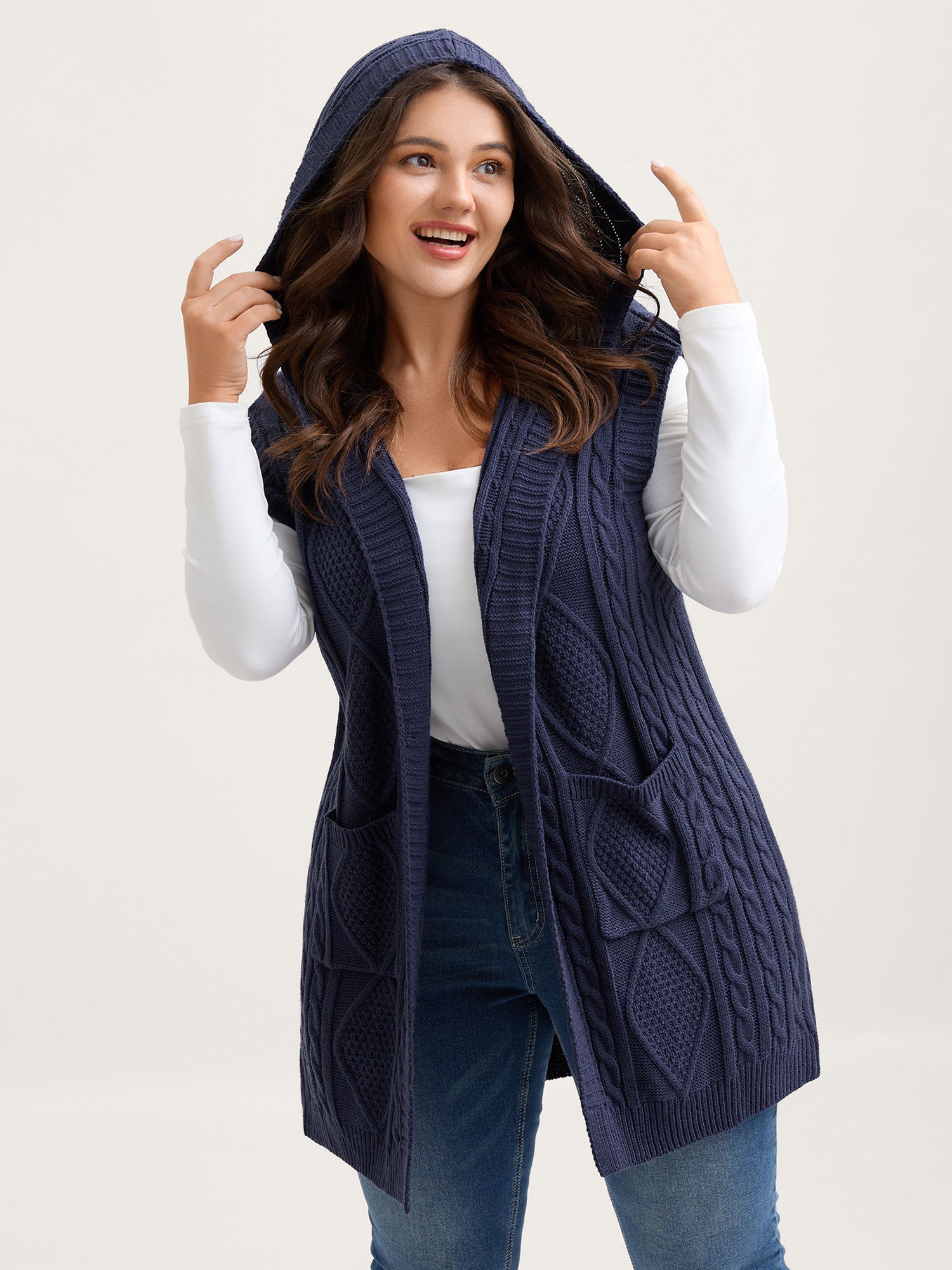 Twisted Hooded Sleeveless Knit Cardigan