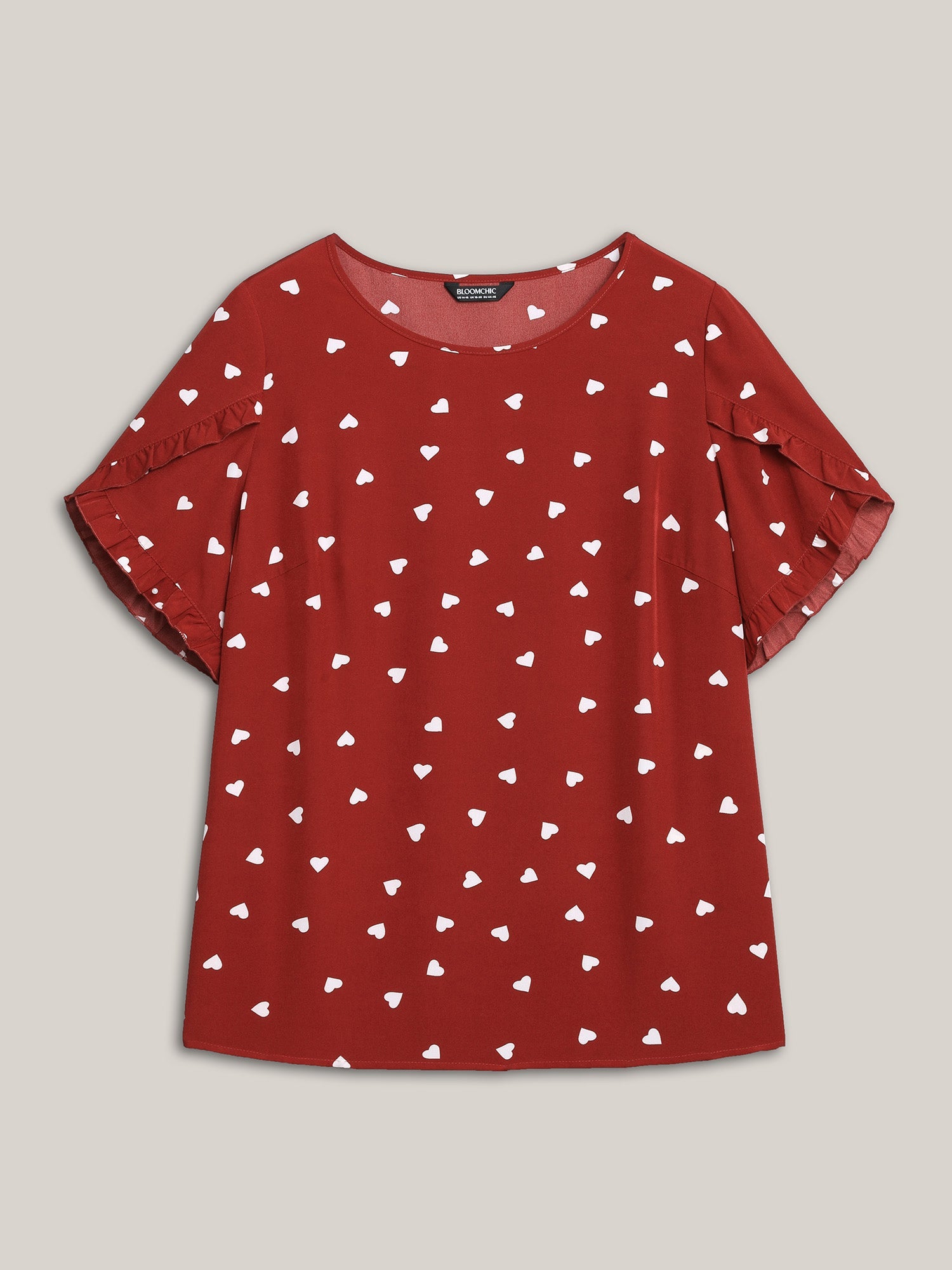 Ruffled Overlap Sleeve Heart Pattern Blouse