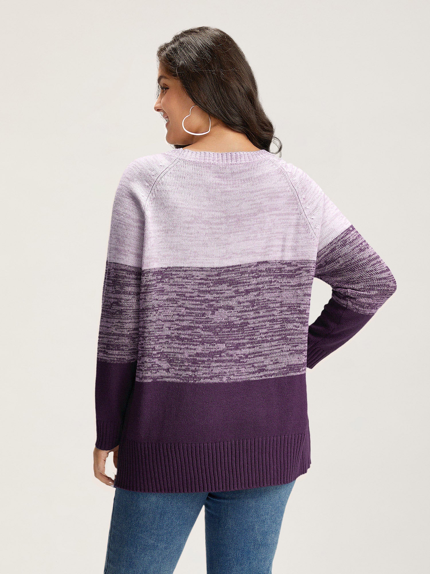Colorblock Contrast Heather Button Detail Pullover
