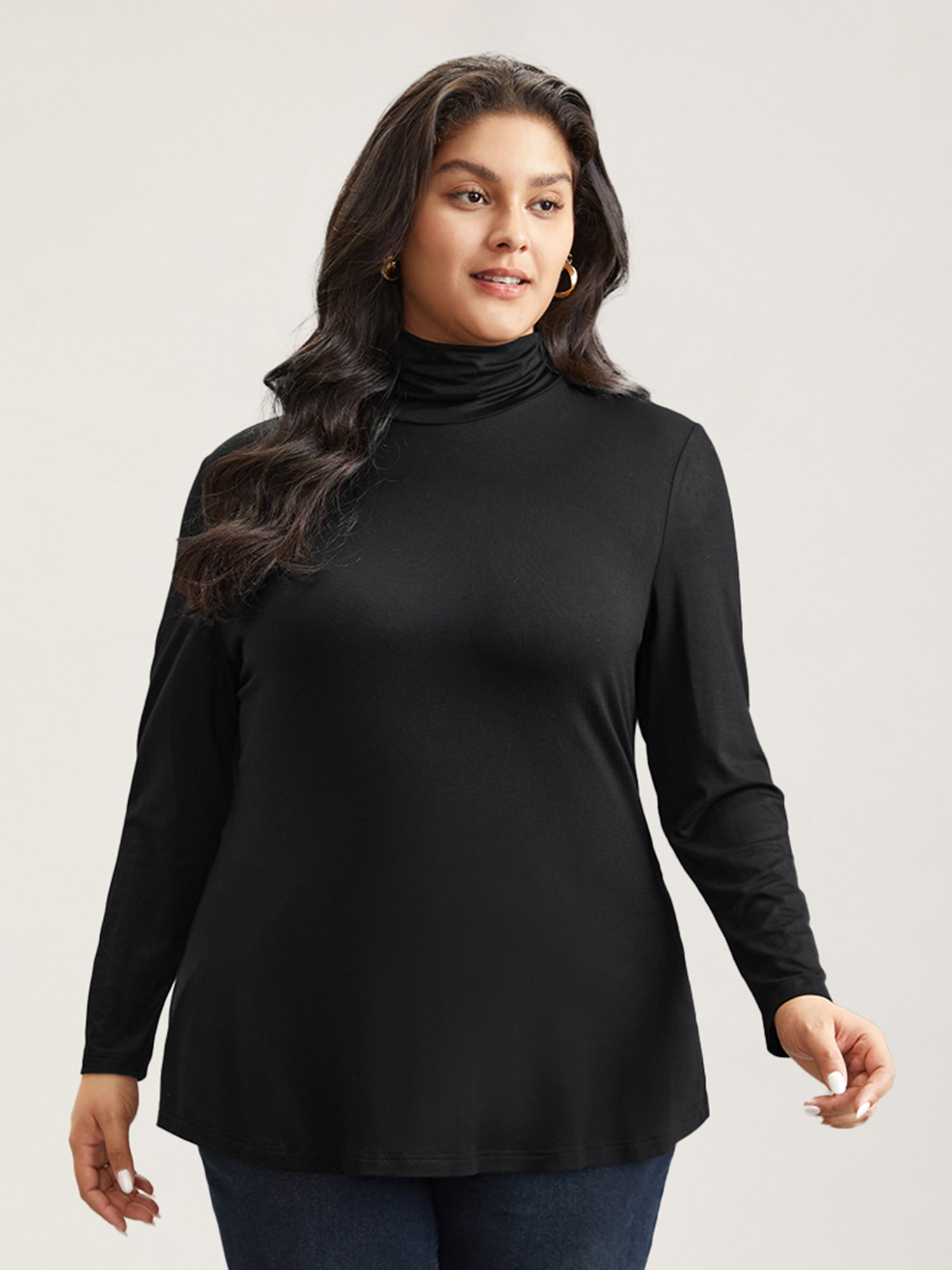 Supersoft Essentials Solid Funnel Neck Knit T-shirt