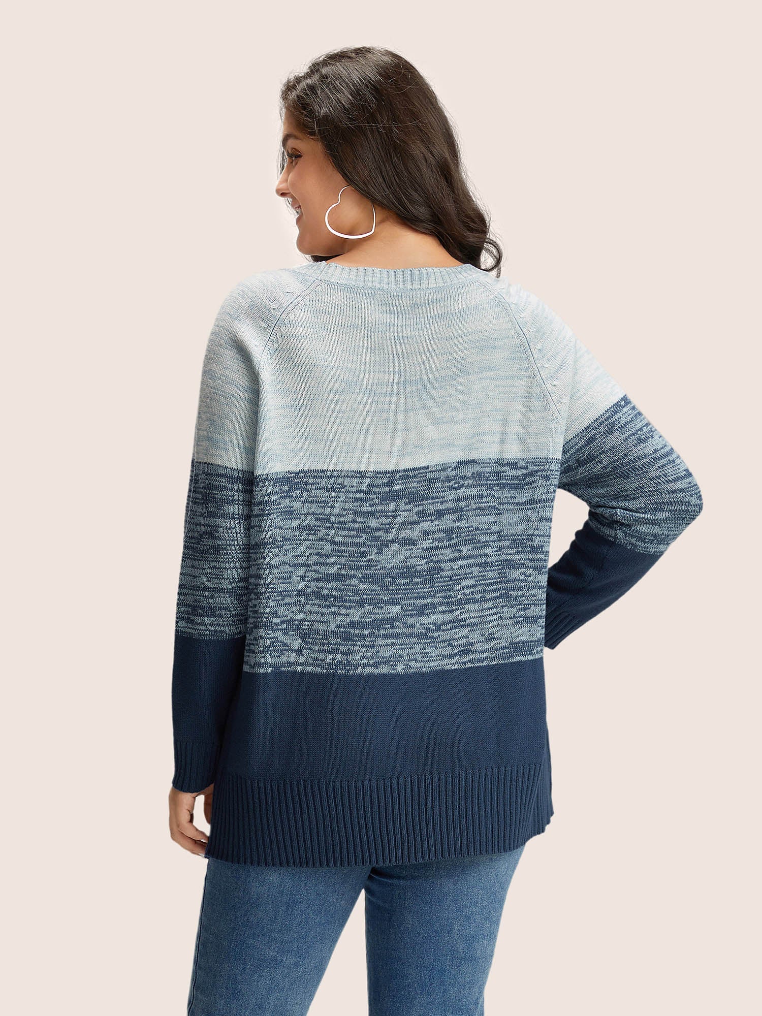 Colorblock Contrast Heather Button Detail Pullover