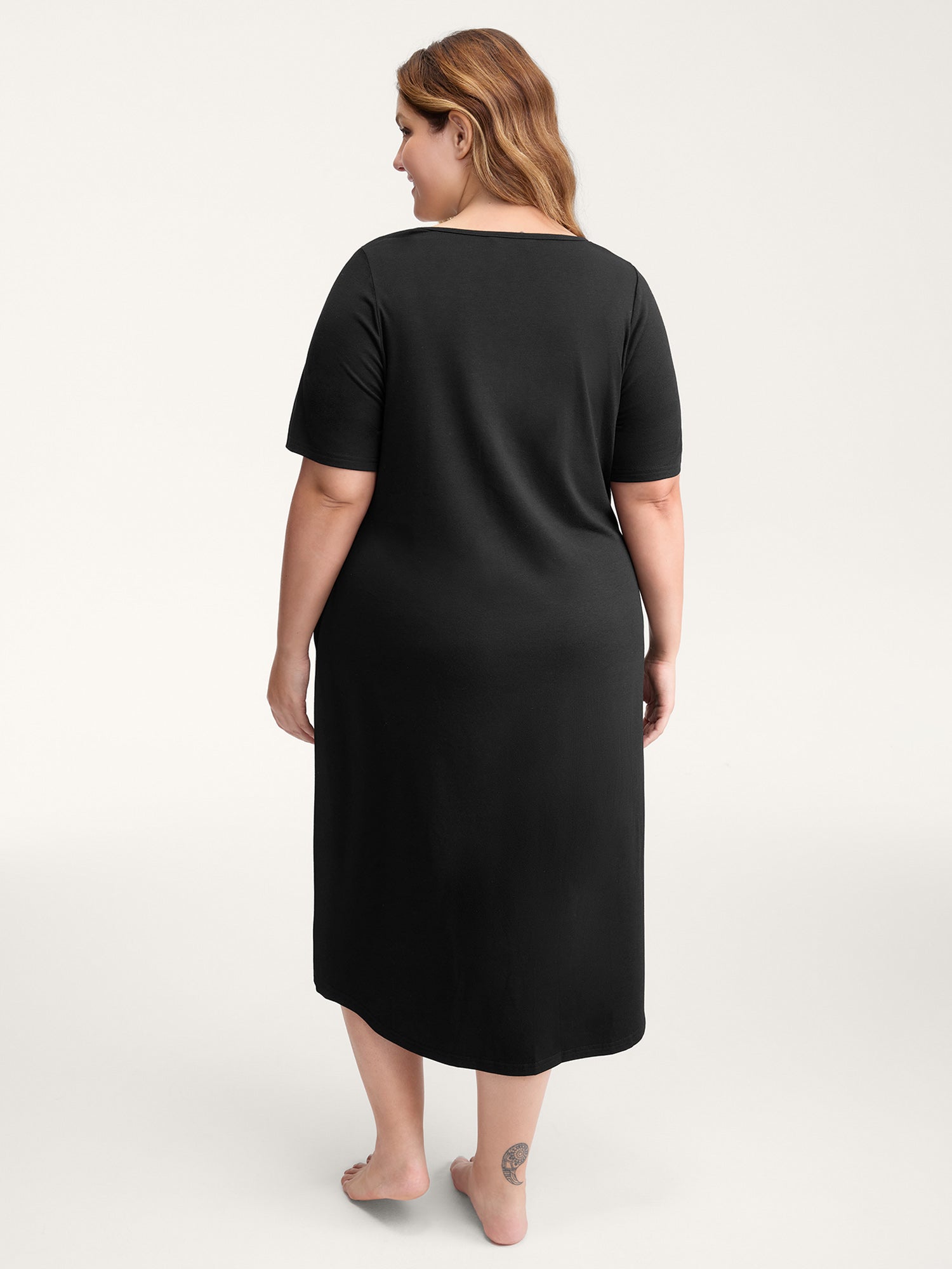 Happy Cat Print Stretchy Contrast Sleep Dress