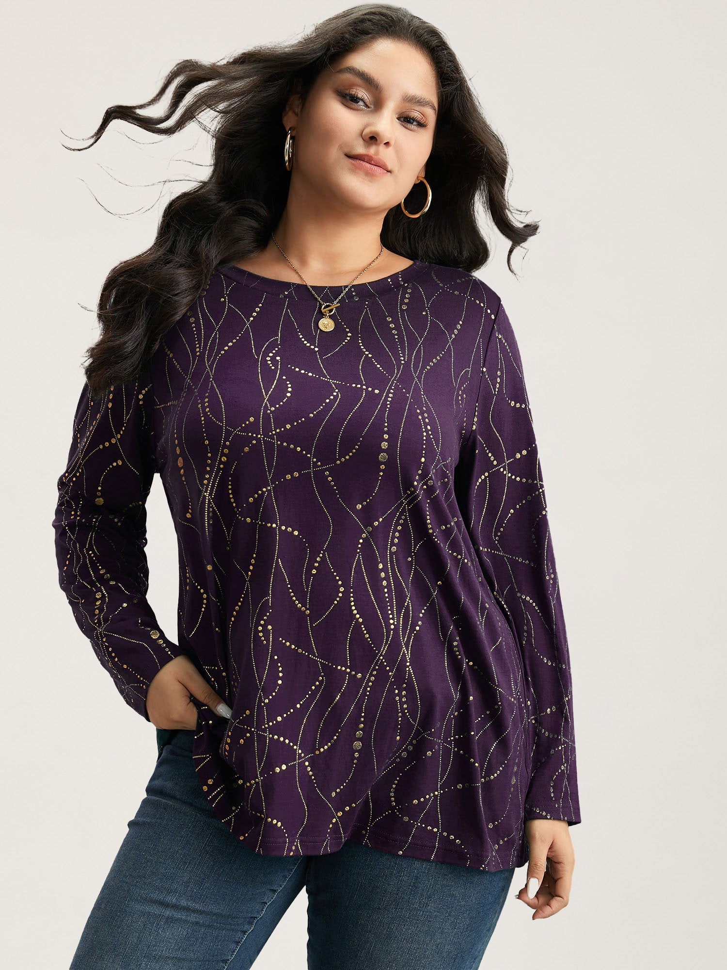 Polka Dot Contrast Round Neck T-shirt