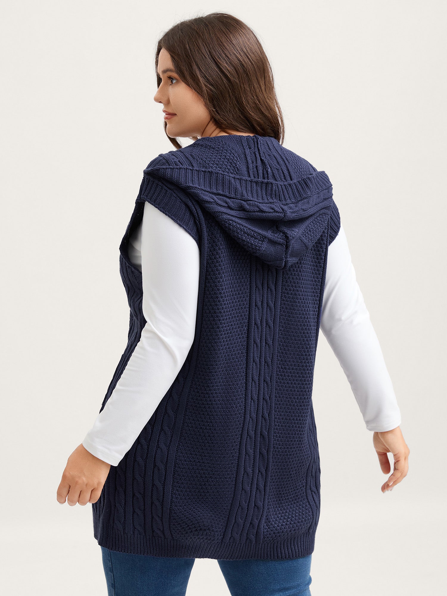 Twisted Hooded Sleeveless Knit Cardigan
