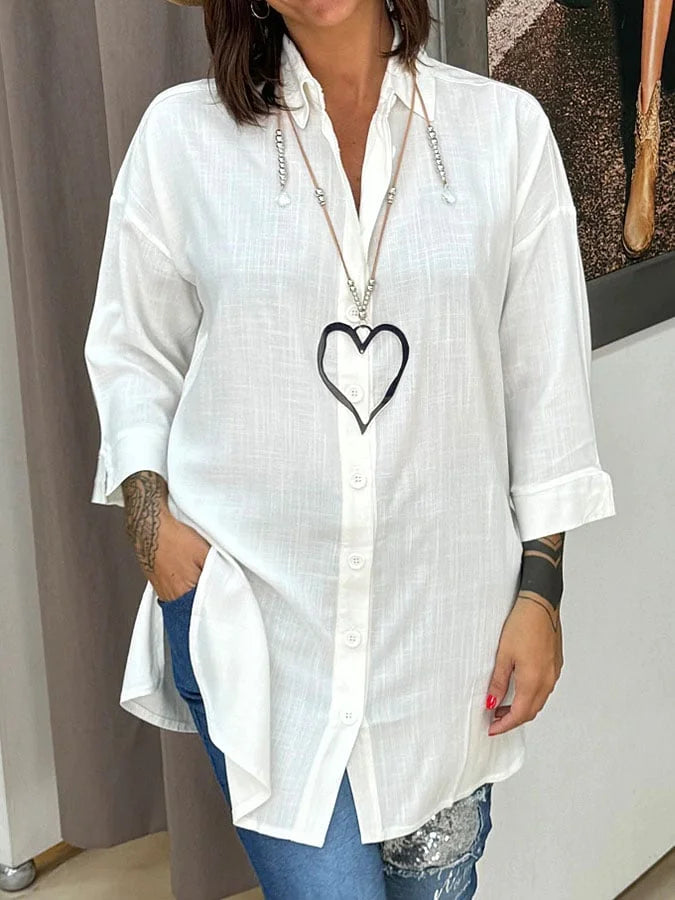 Women's solid color cotton and linen casual shirt