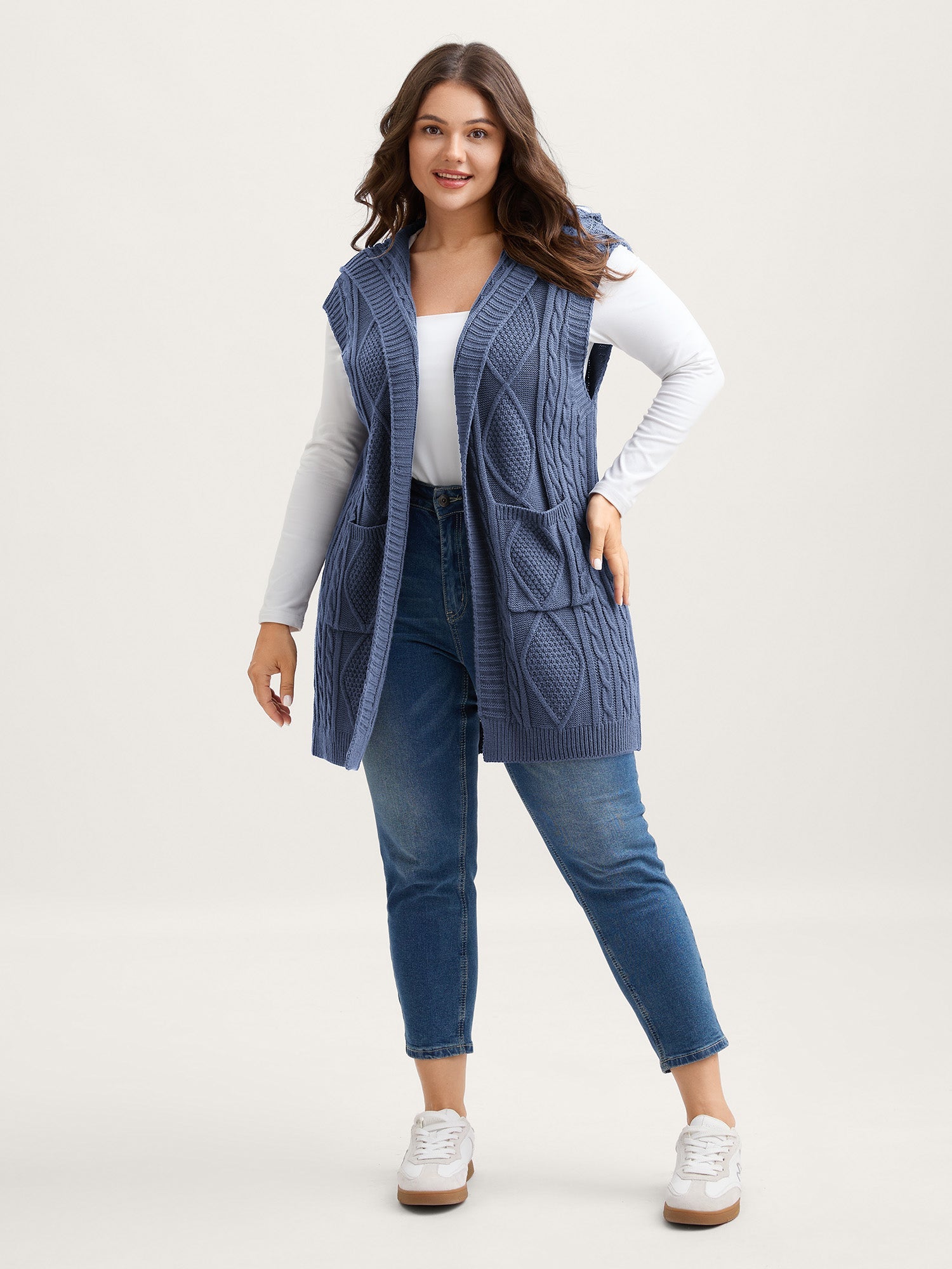 Twisted Hooded Sleeveless Knit Cardigan