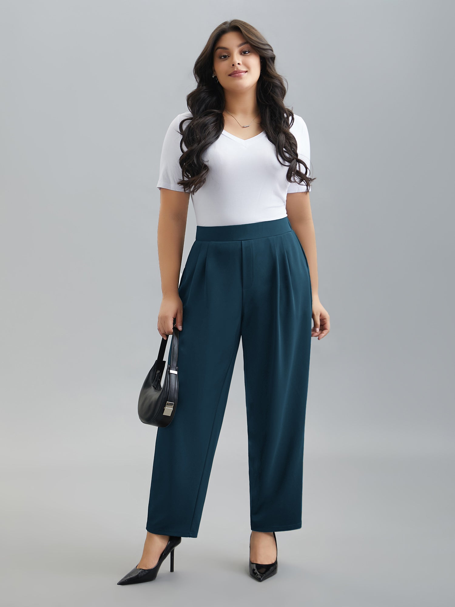 Stretchy-Waist Straight Leg Pants