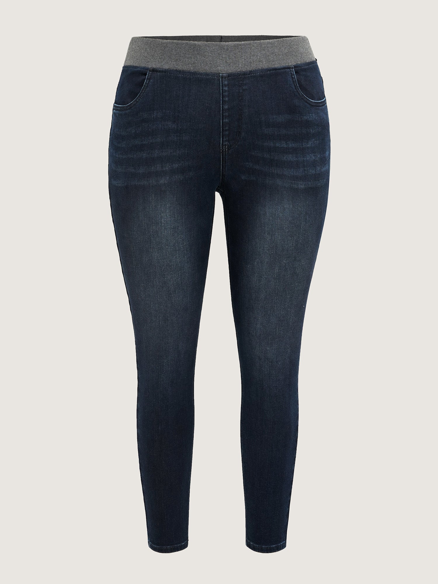 Stretchy Whiskered Waist Skinny Knit Jeans