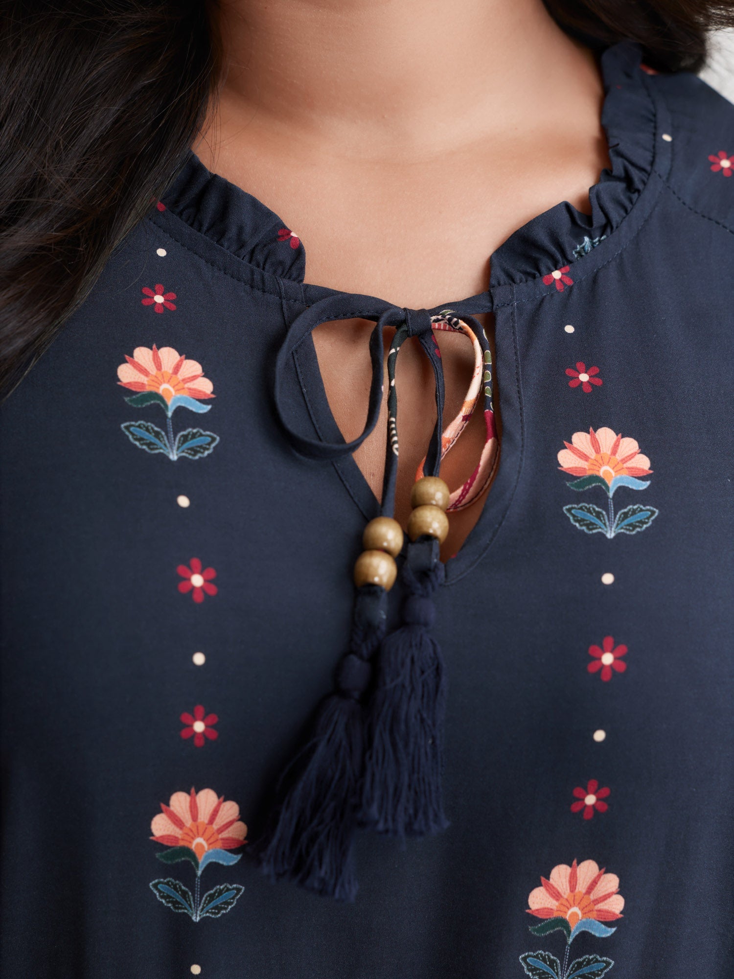 Boho Print Neck Tie Maxi Dress