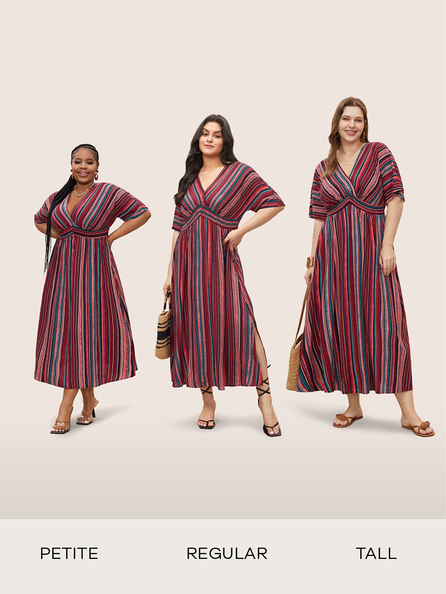 Striped Contrast Dolman Sleeve Shirred Pocket Split Flutter Dress