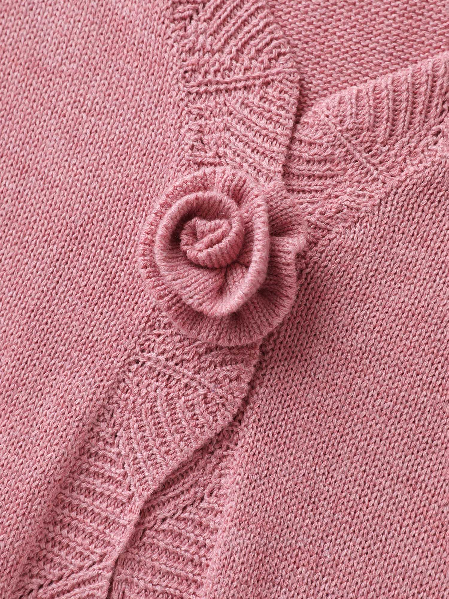 Supersoft Textured Floral Button Ruffled Hem Knit Cardigan