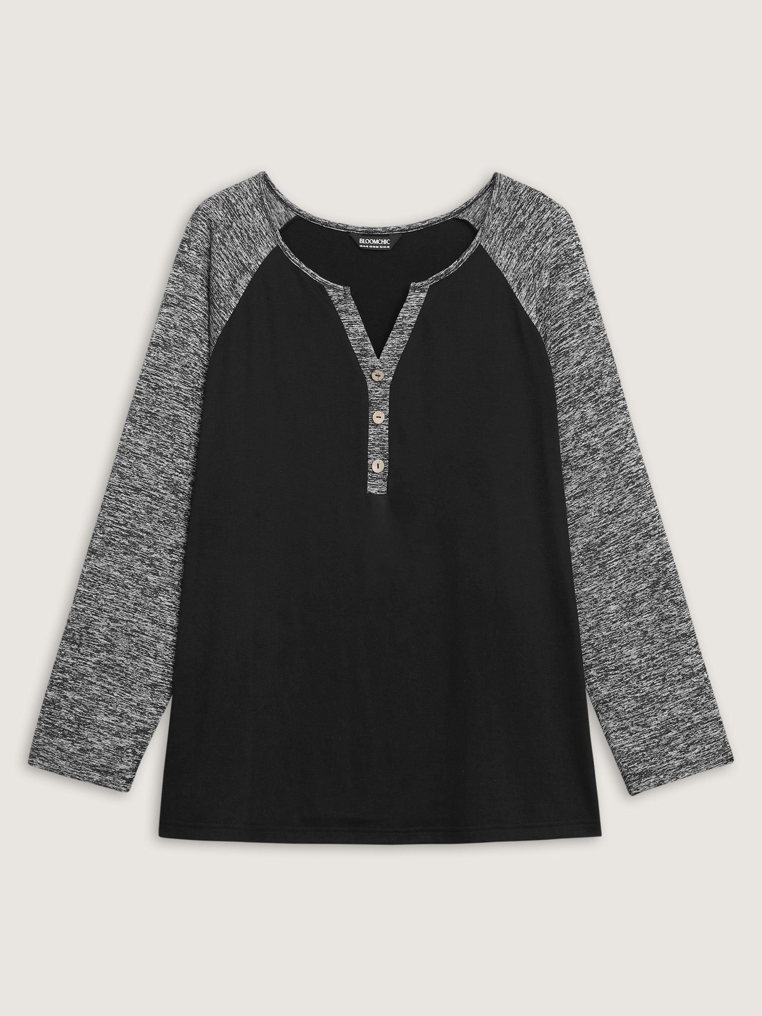Heather Patchwork Button Detail Stretchy T-Shirt