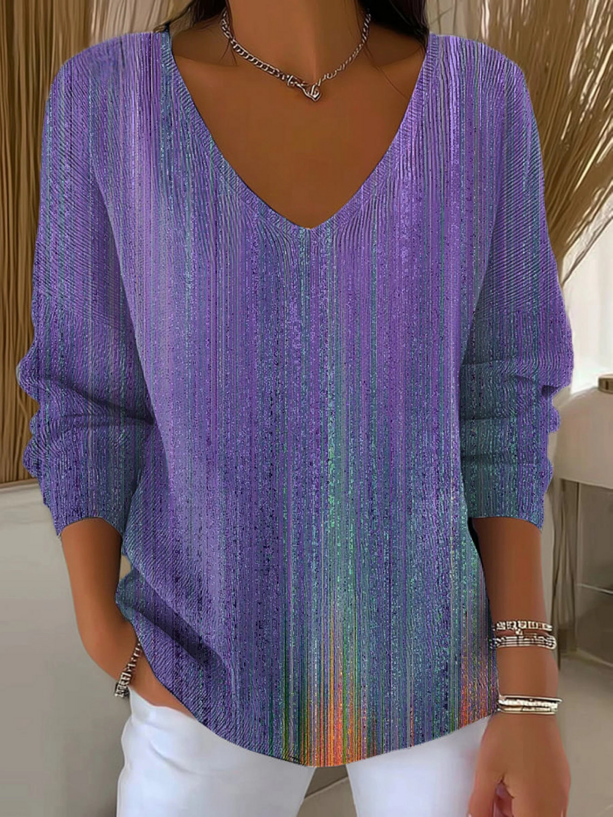 Women's Beautiful Abstract Purple Painting Art Print Casual Pullover Sweater