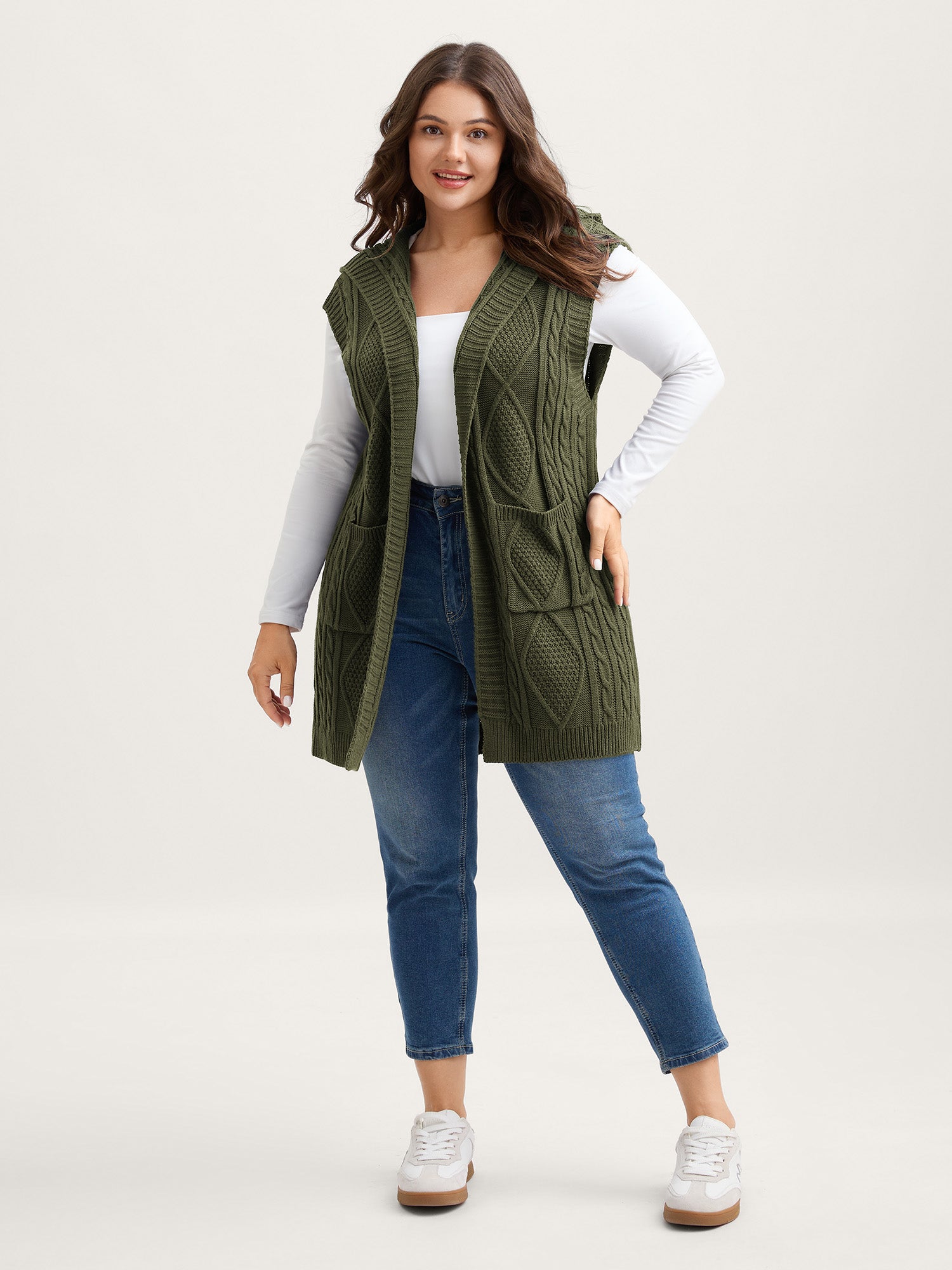 Twisted Hooded Sleeveless Knit Cardigan