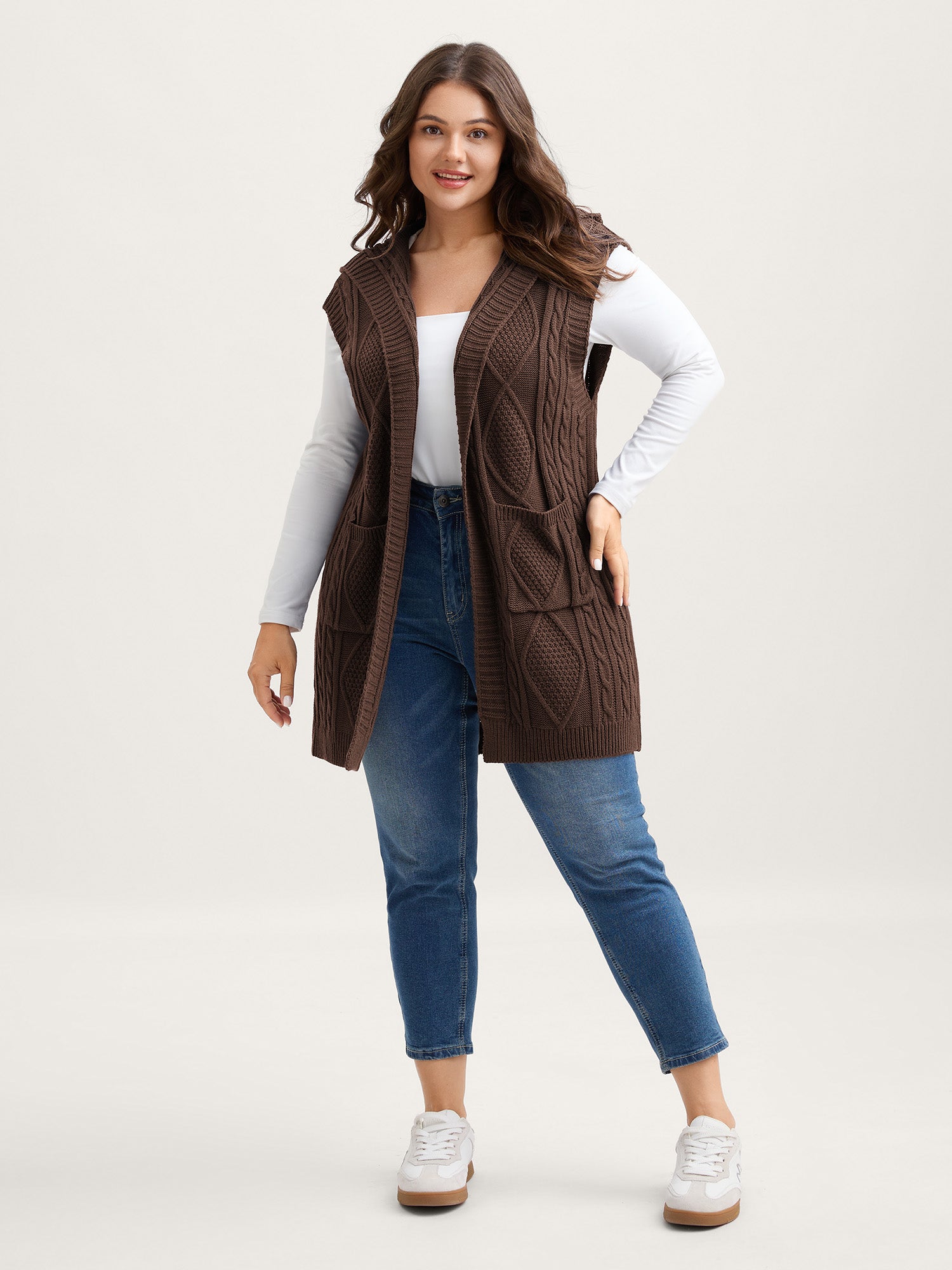 Twisted Hooded Sleeveless Knit Cardigan