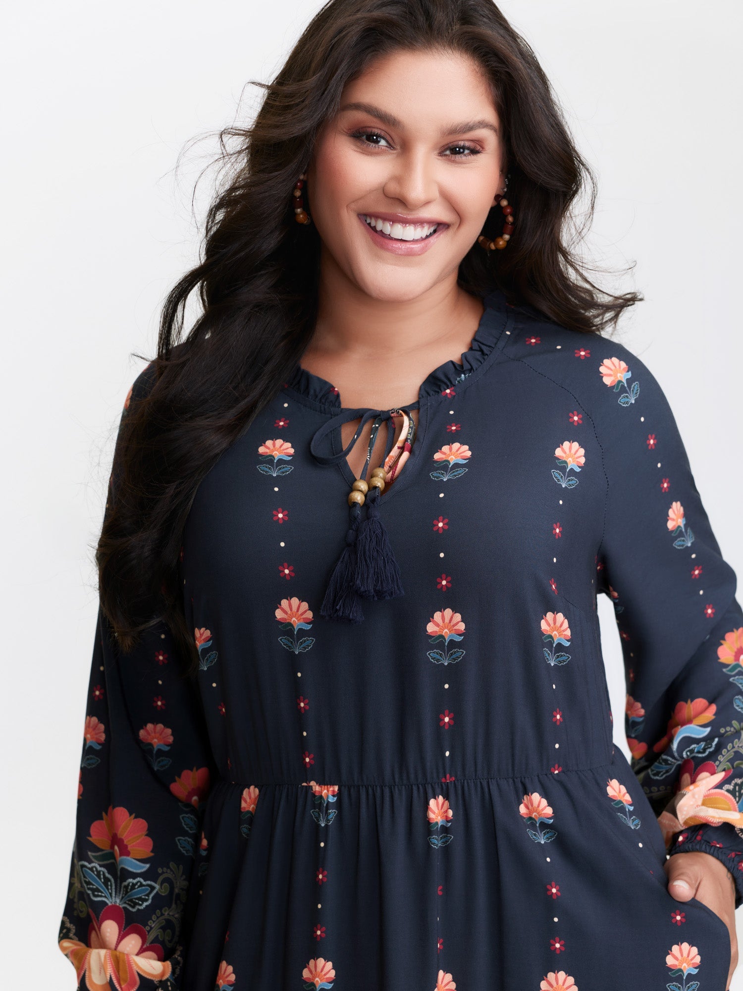 Boho Print Neck Tie Maxi Dress