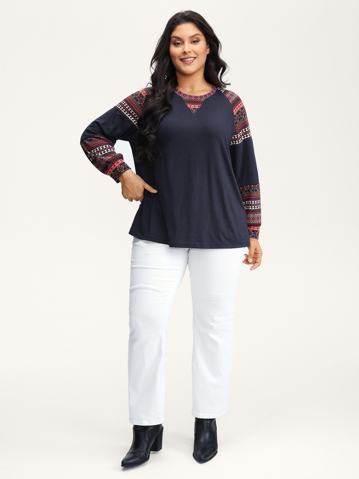 Supersoft Boho Stripes Spliced T-Shirt