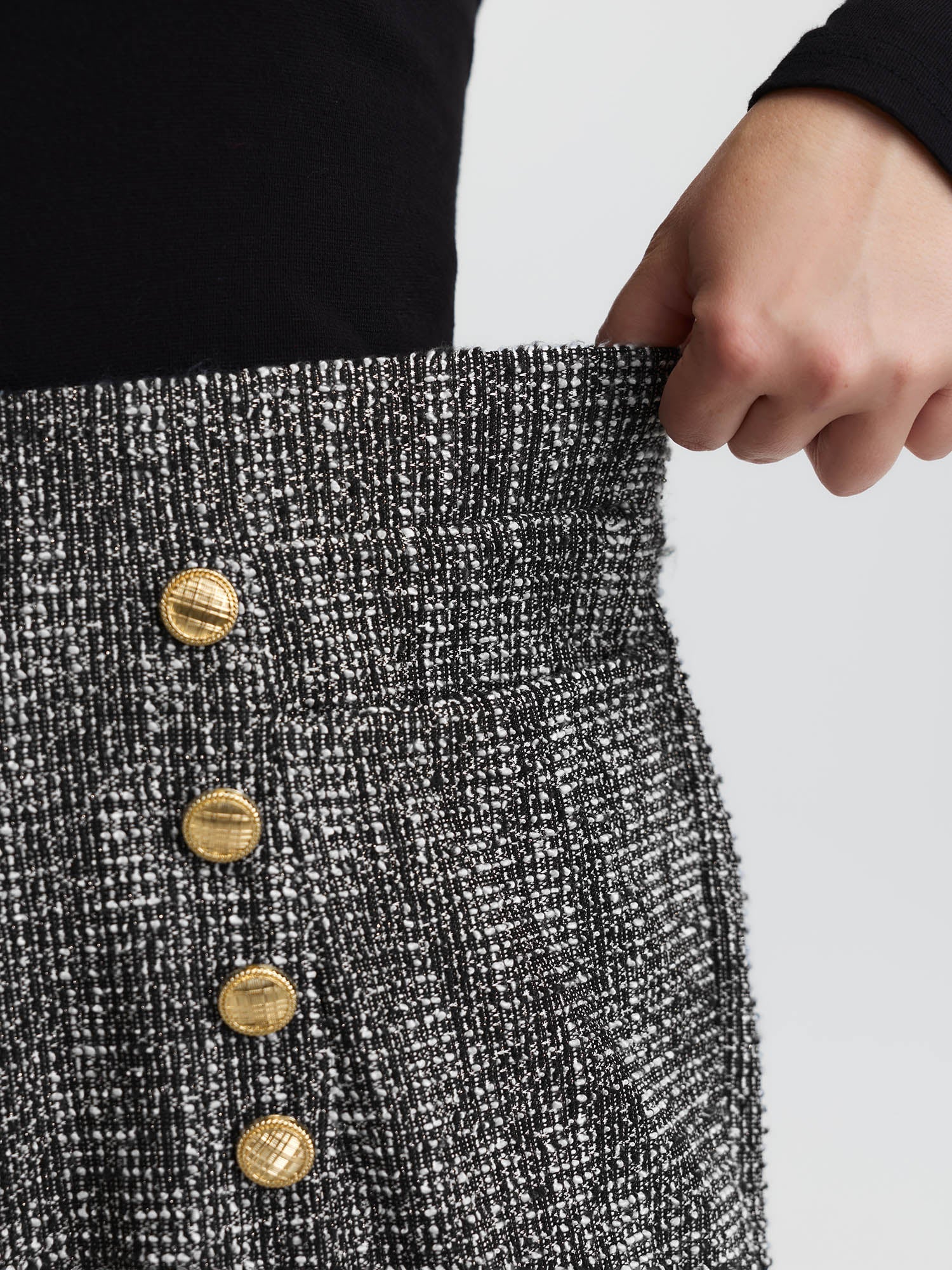 Tweed Metal Buttons Detail Pants