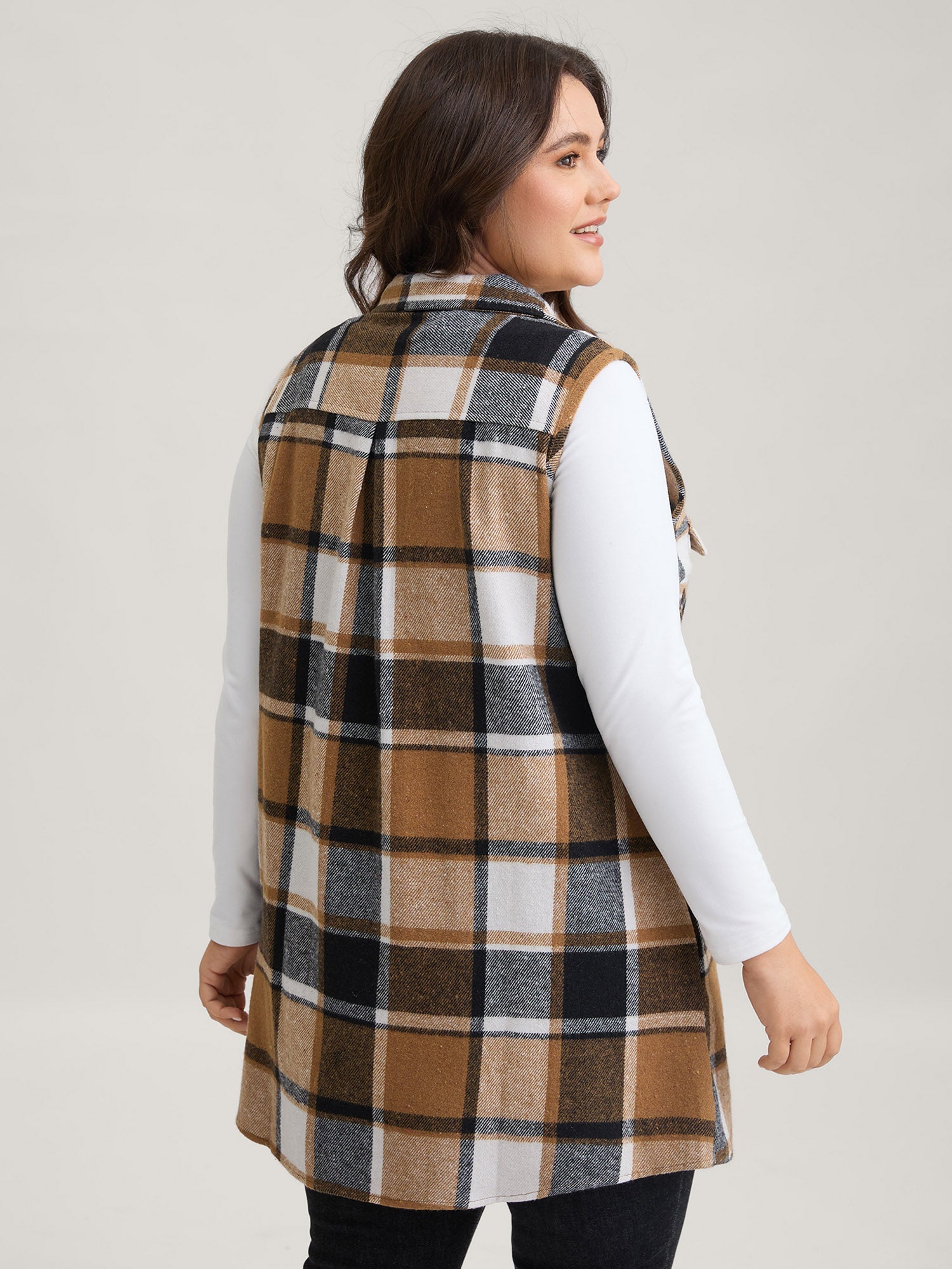 Plaid Flap Detail Sleeveless Jacket