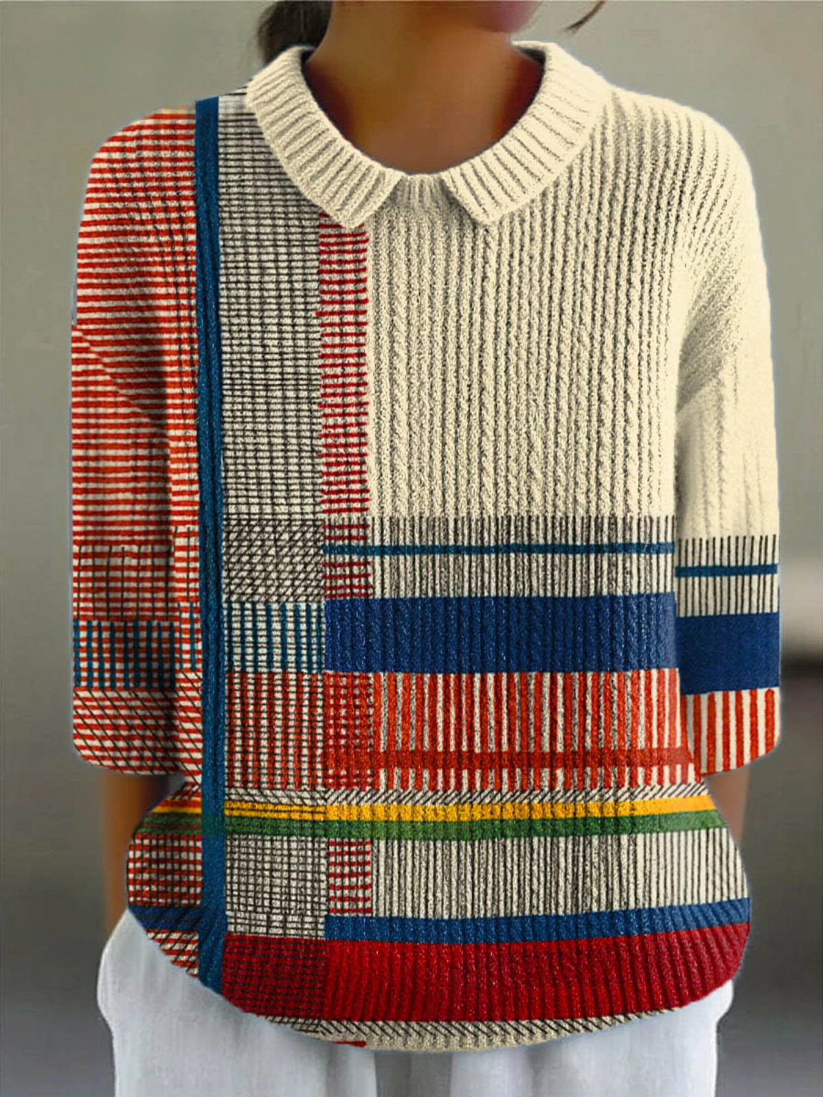 Women's Geometric Pattern Art Print Casual Pullover Sweater