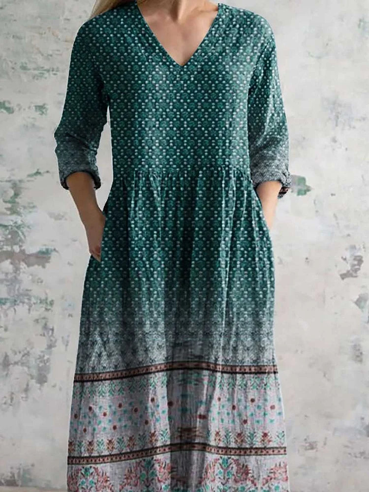 Women's Retro Ethnic Printed Casual Cotton Dress