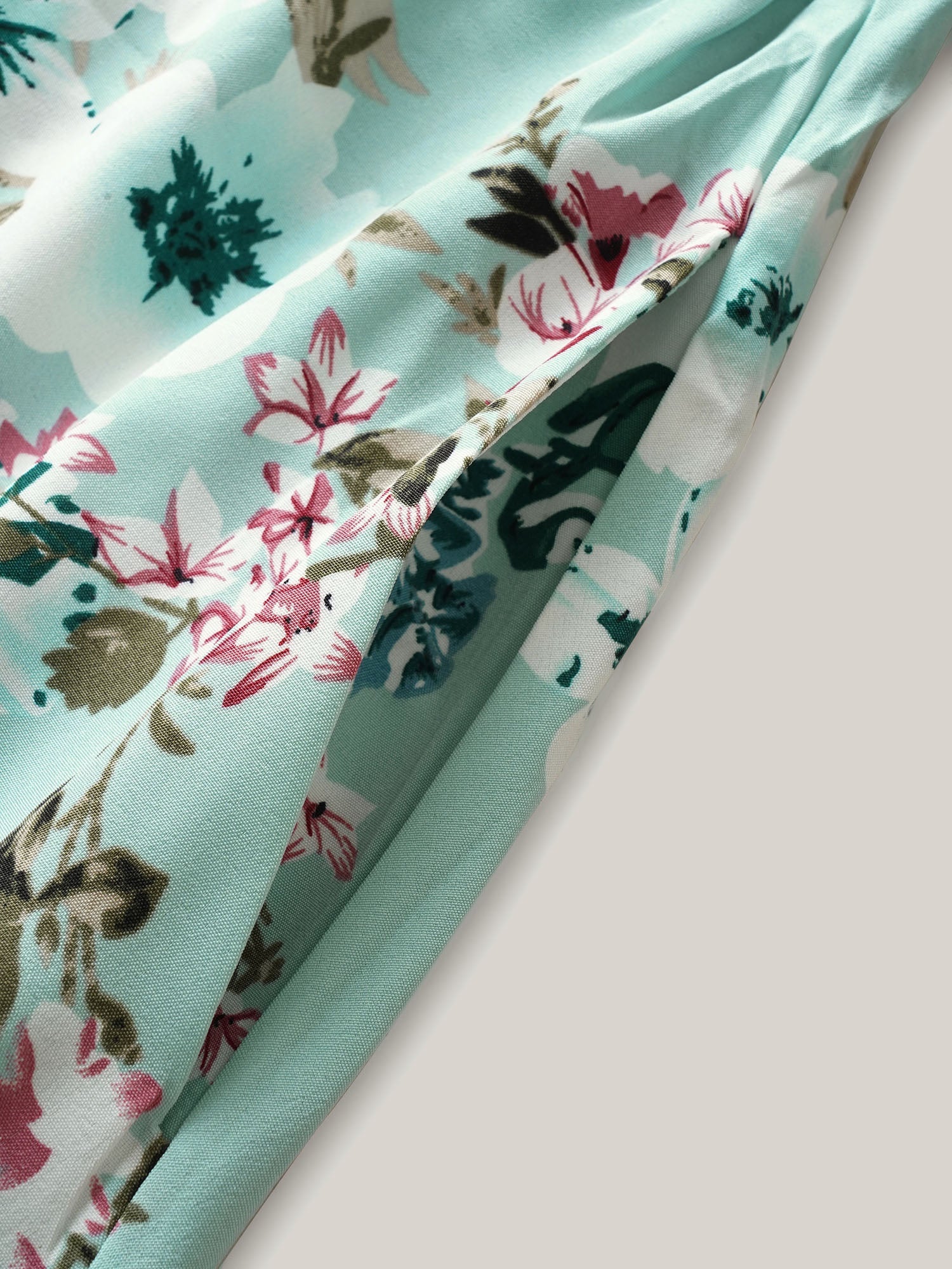 Floral Square Neck Ruffles Pocket Shirred Split Dress