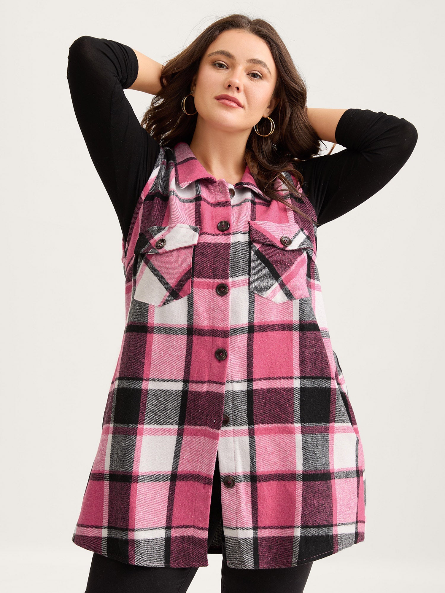 Plaid Flap Detail Sleeveless Jacket