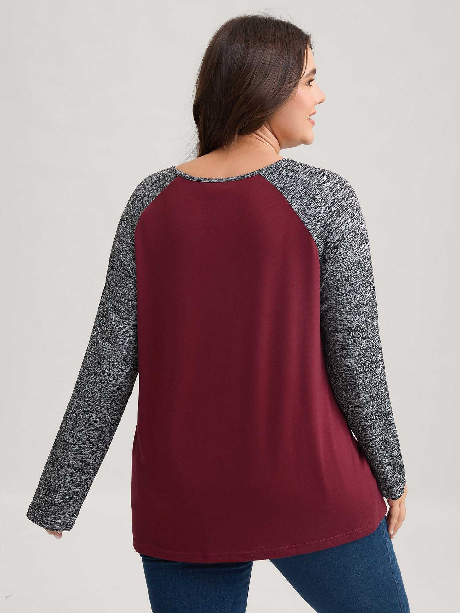 Heather Patchwork Button Detail Stretchy T-Shirt