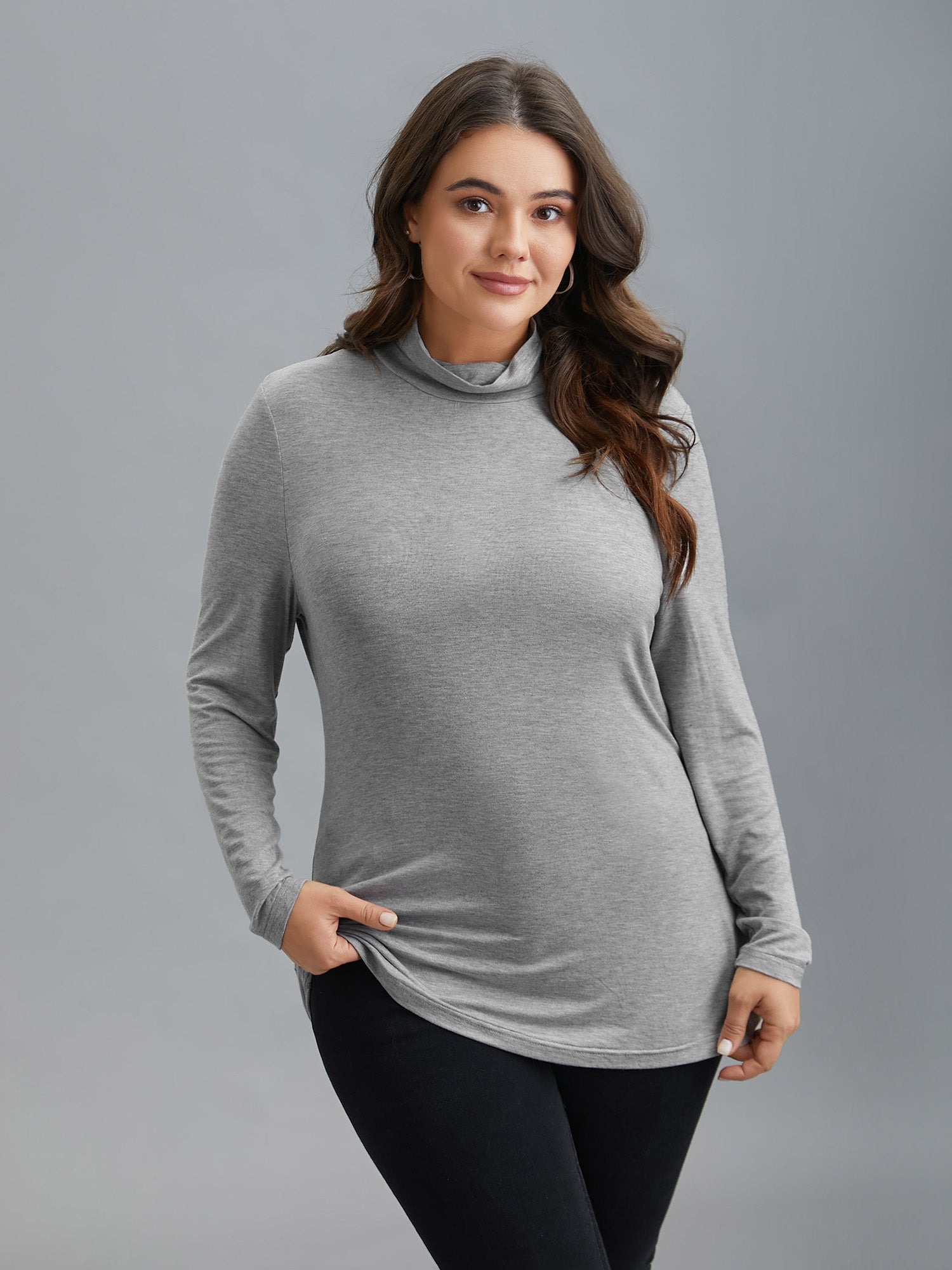 Supersoft Essentials Solid Funnel Neck Knit T-shirt