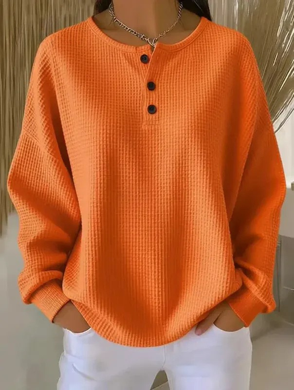 Casual Waffle Henry Collar Sweatshirt