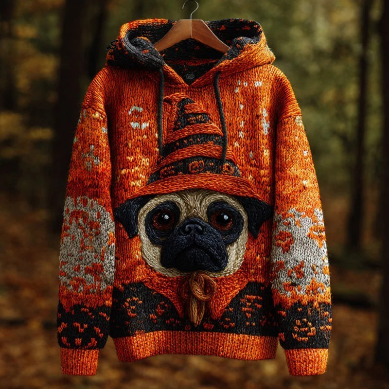 Women's Vintage Halloween Dog Embroidered Print Hoodie