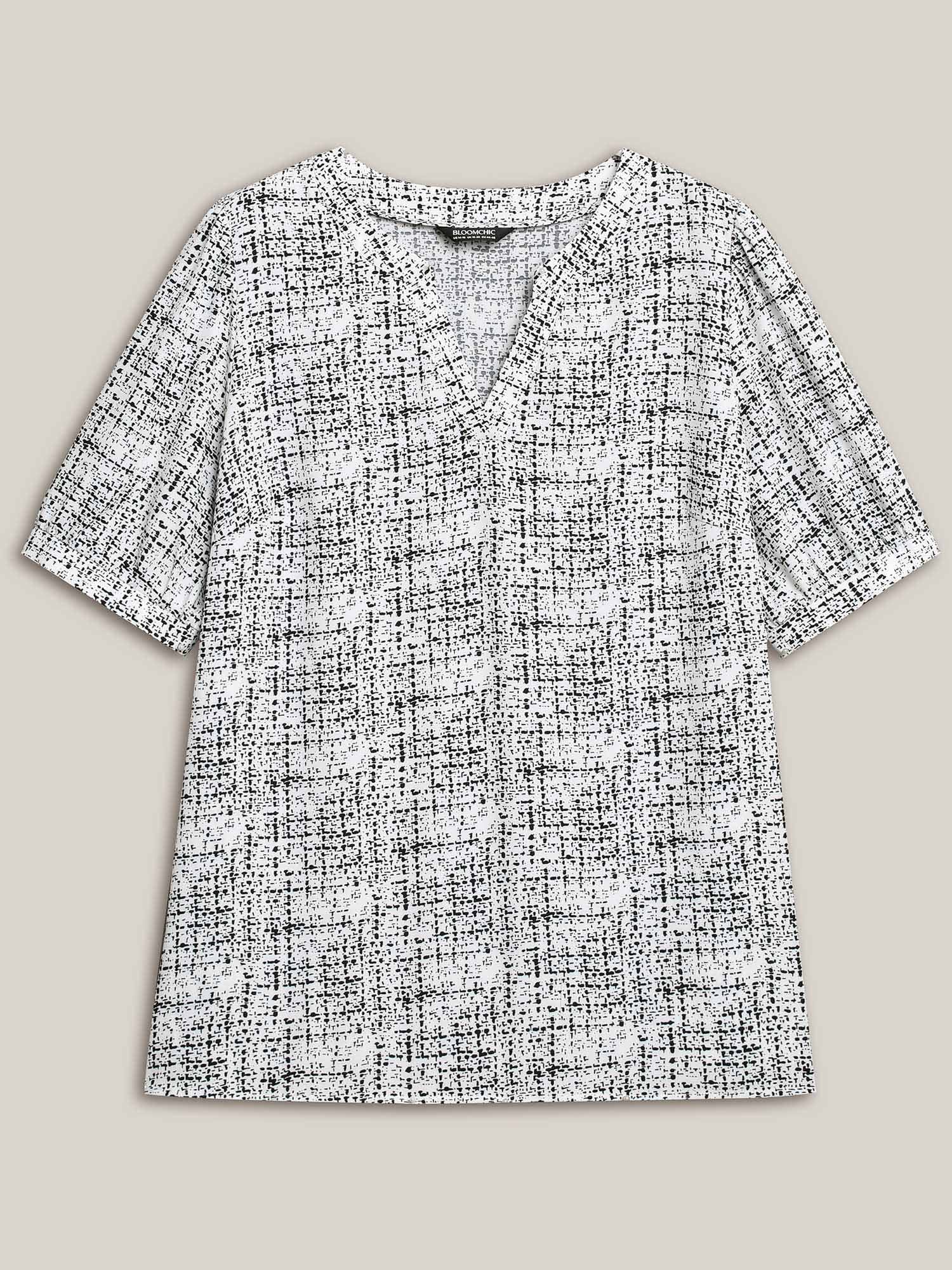 Geometric Print Puff Sleeve Blouse