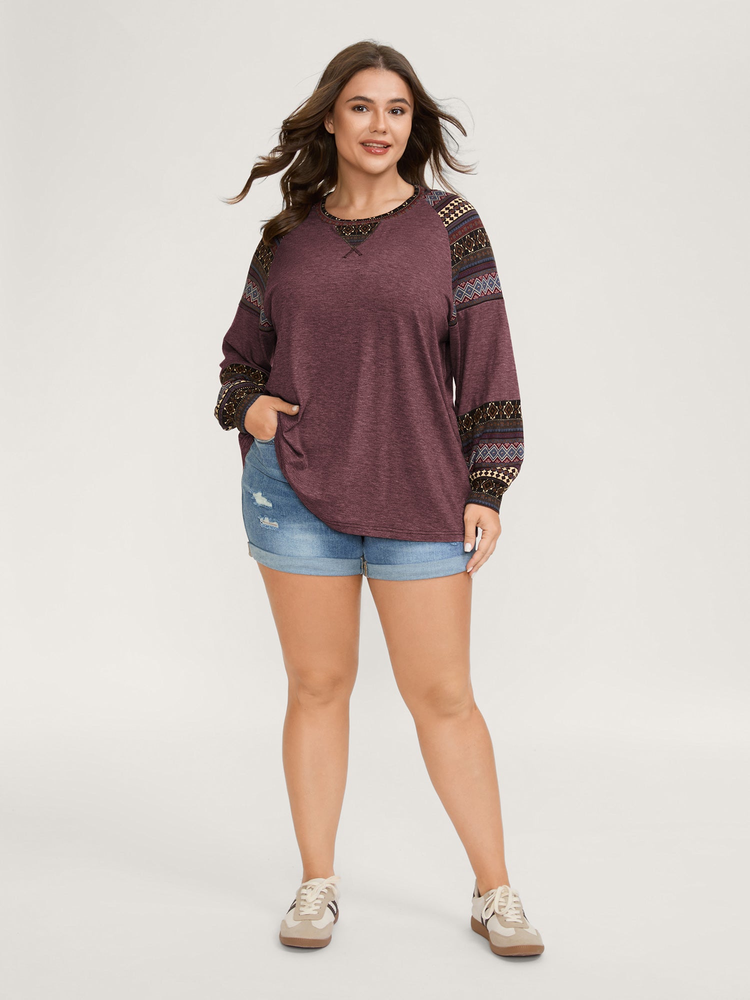 Supersoft Boho Stripes Spliced T-Shirt