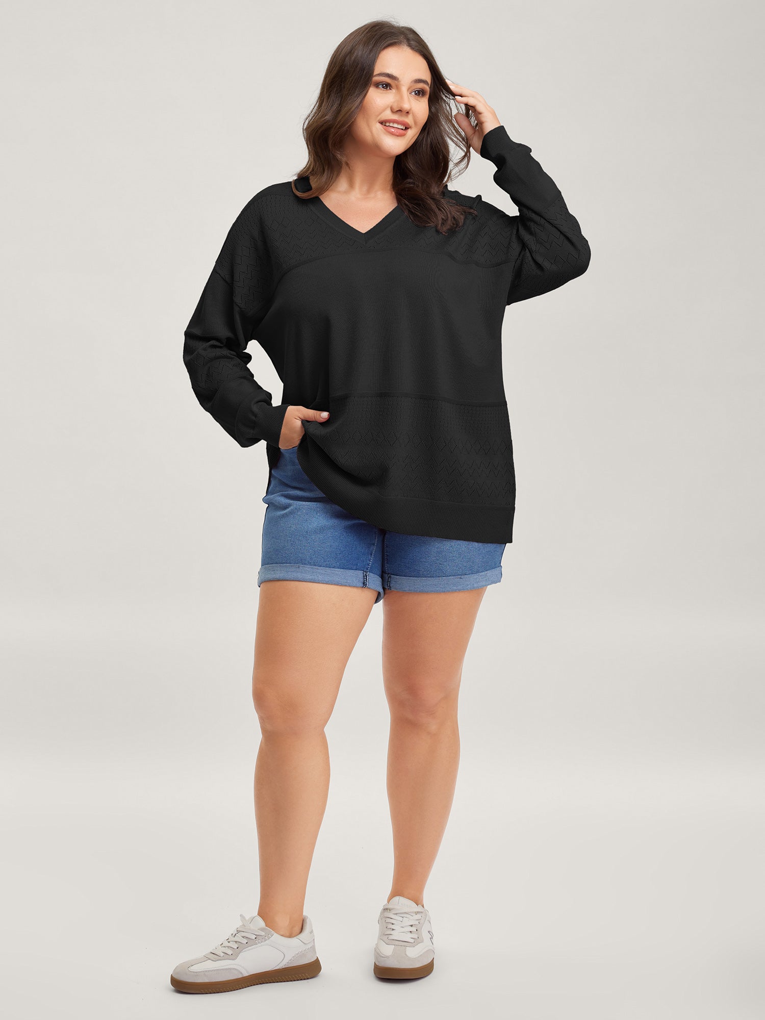 Supersoft Textured Eyelet Trim Pullover
