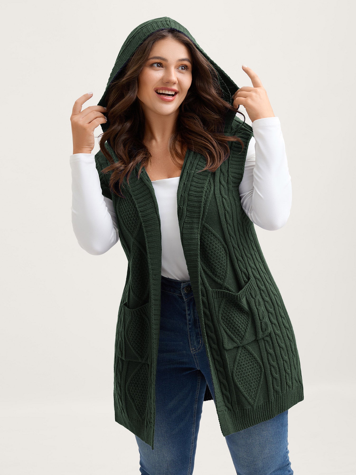 Twisted Hooded Sleeveless Knit Cardigan