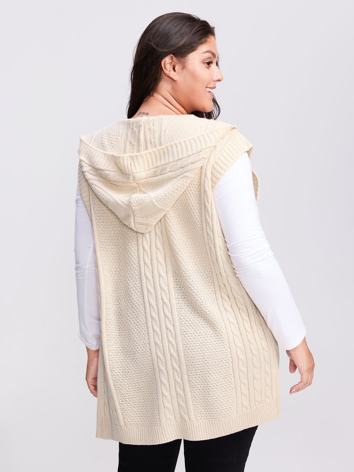 Twisted Hooded Sleeveless Knit Cardigan