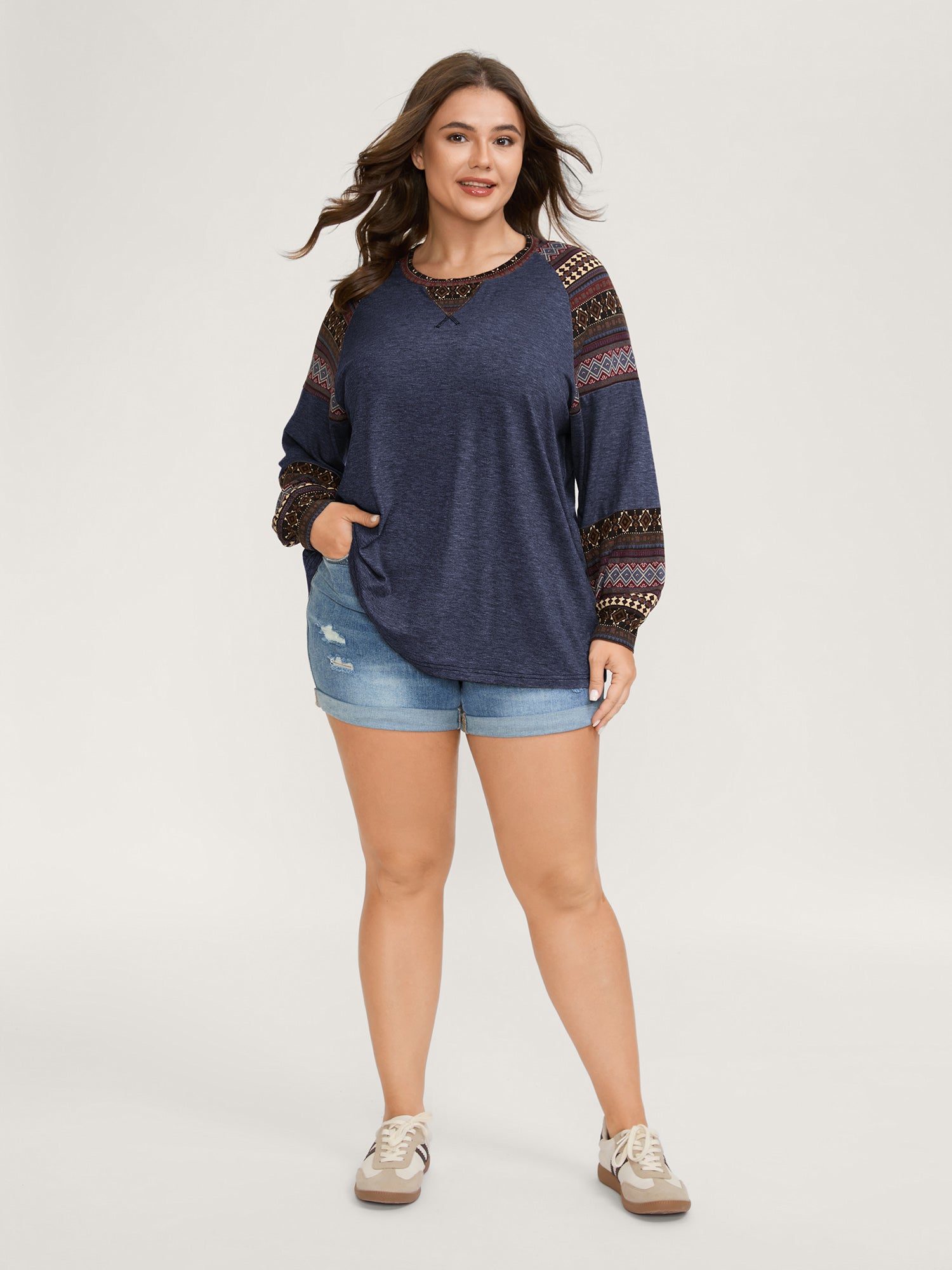 Supersoft Boho Stripes Spliced T-Shirt