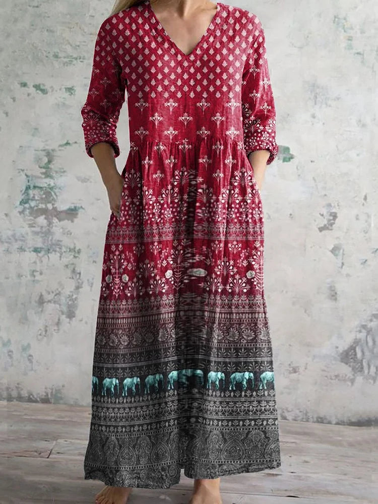 Women's Retro Ethnic Style Printed Casual Cotton Dress