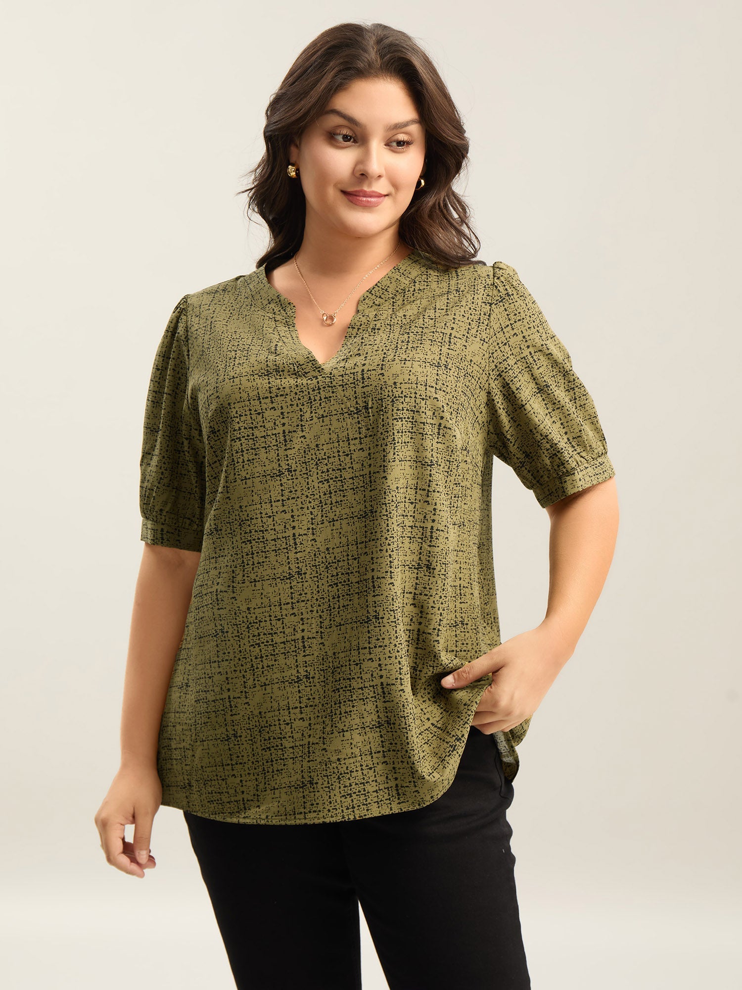 Geometric Print Puff Sleeve Blouse