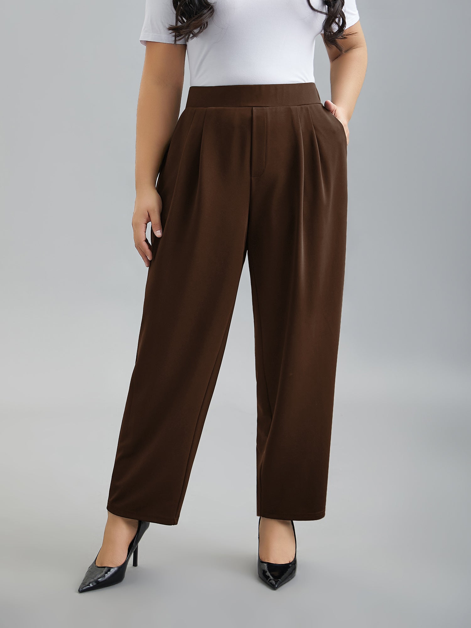 Stretchy-Waist Straight Leg Pants