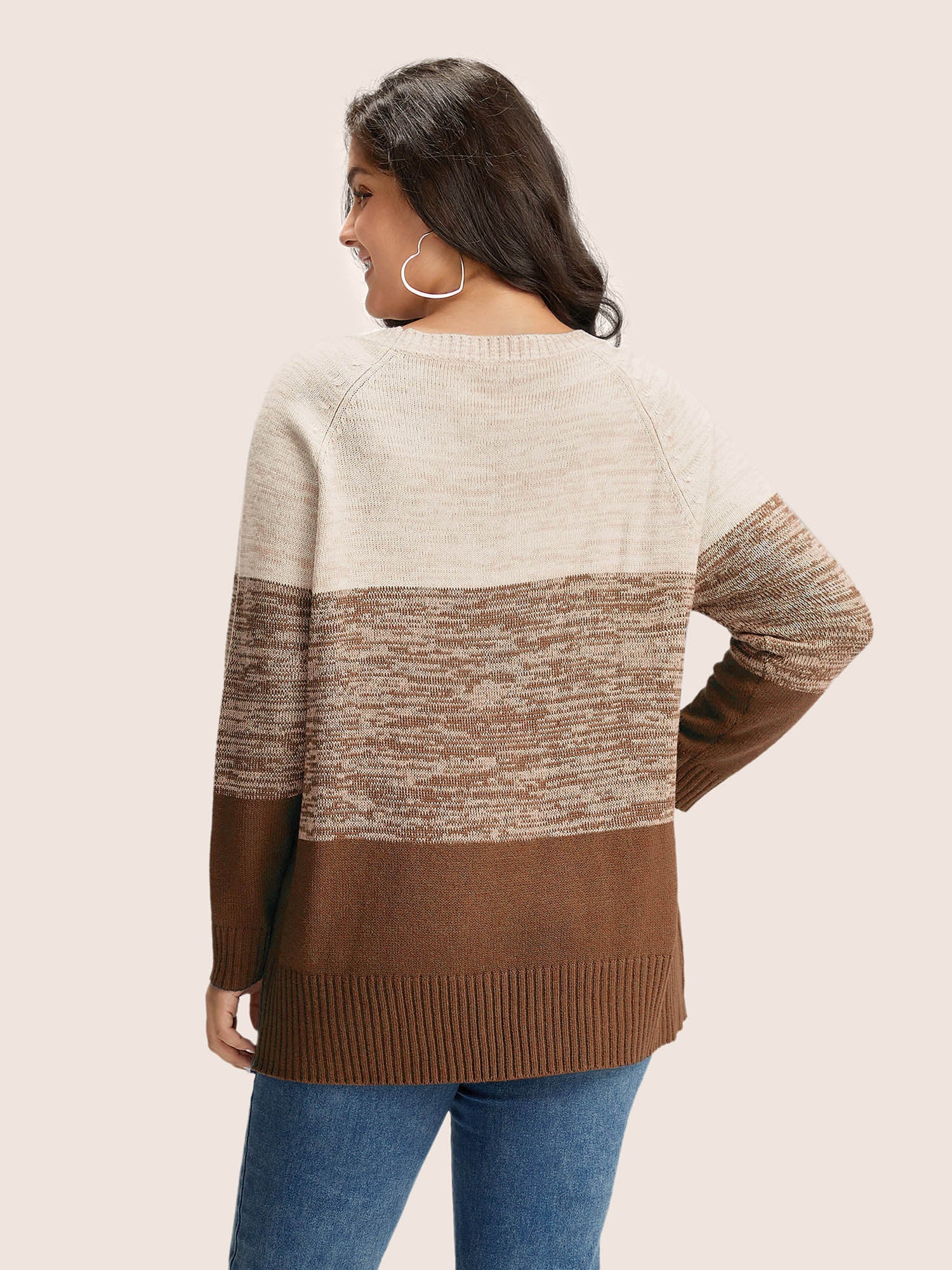 Colorblock Contrast Heather Button Detail Pullover