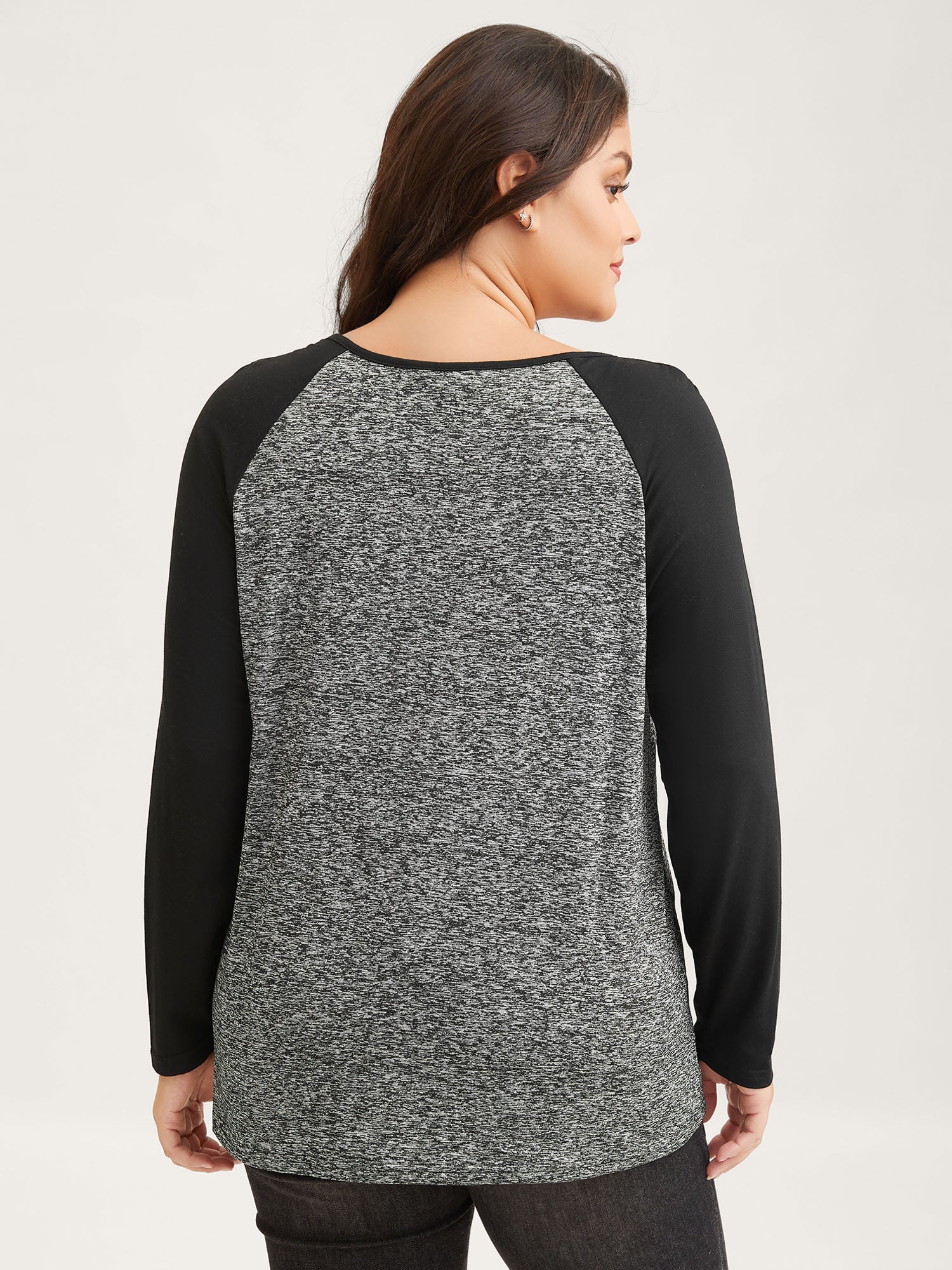 Heather Patchwork Button Detail Stretchy T-Shirt