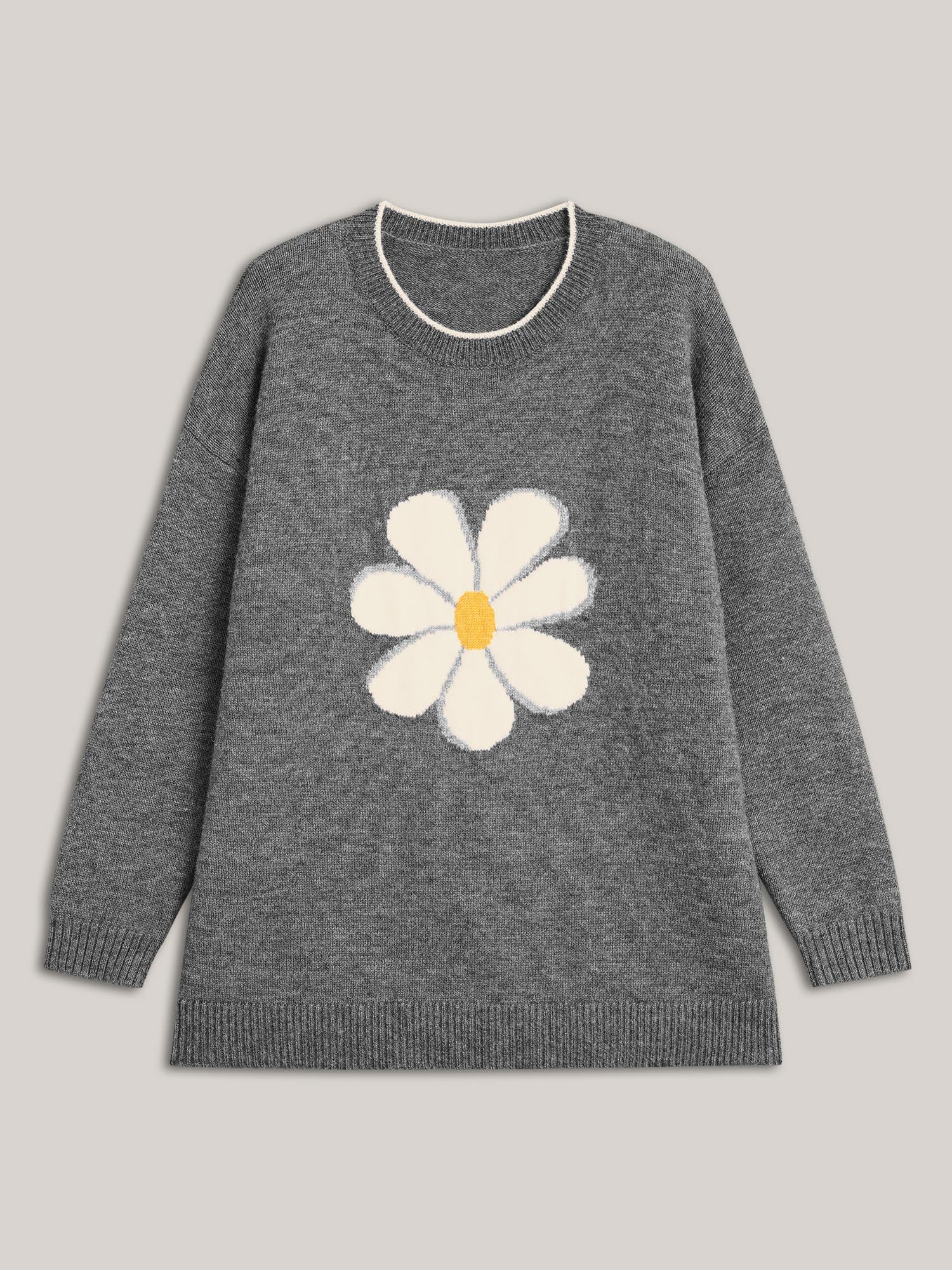 Floral Textured Crew Neck Pullover