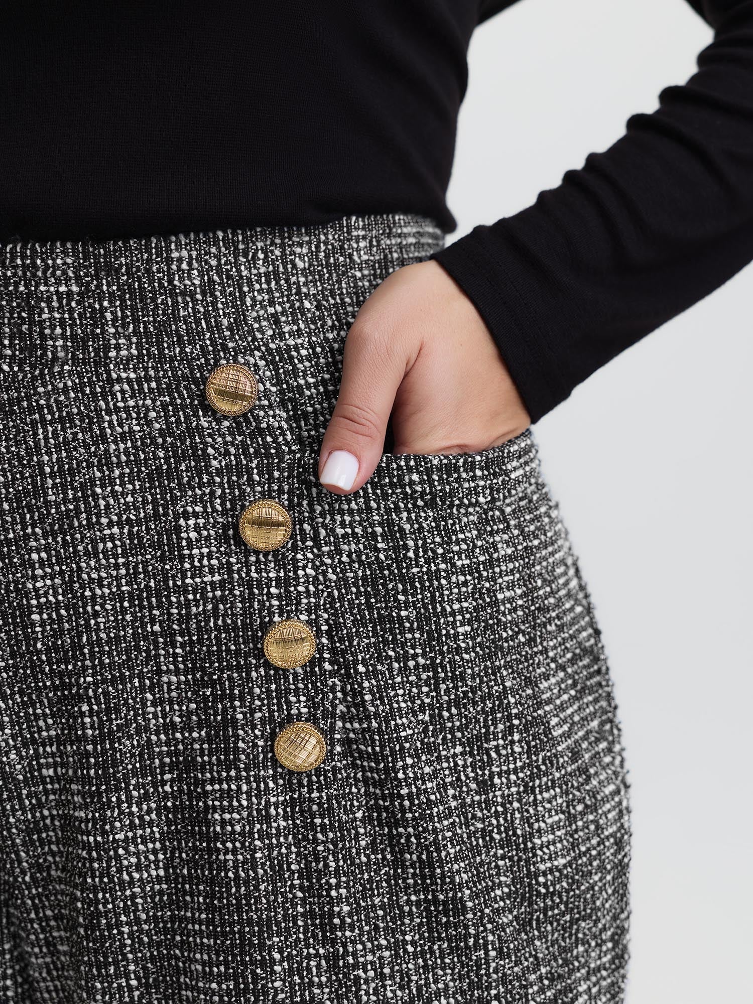 Tweed Metal Buttons Detail Pants